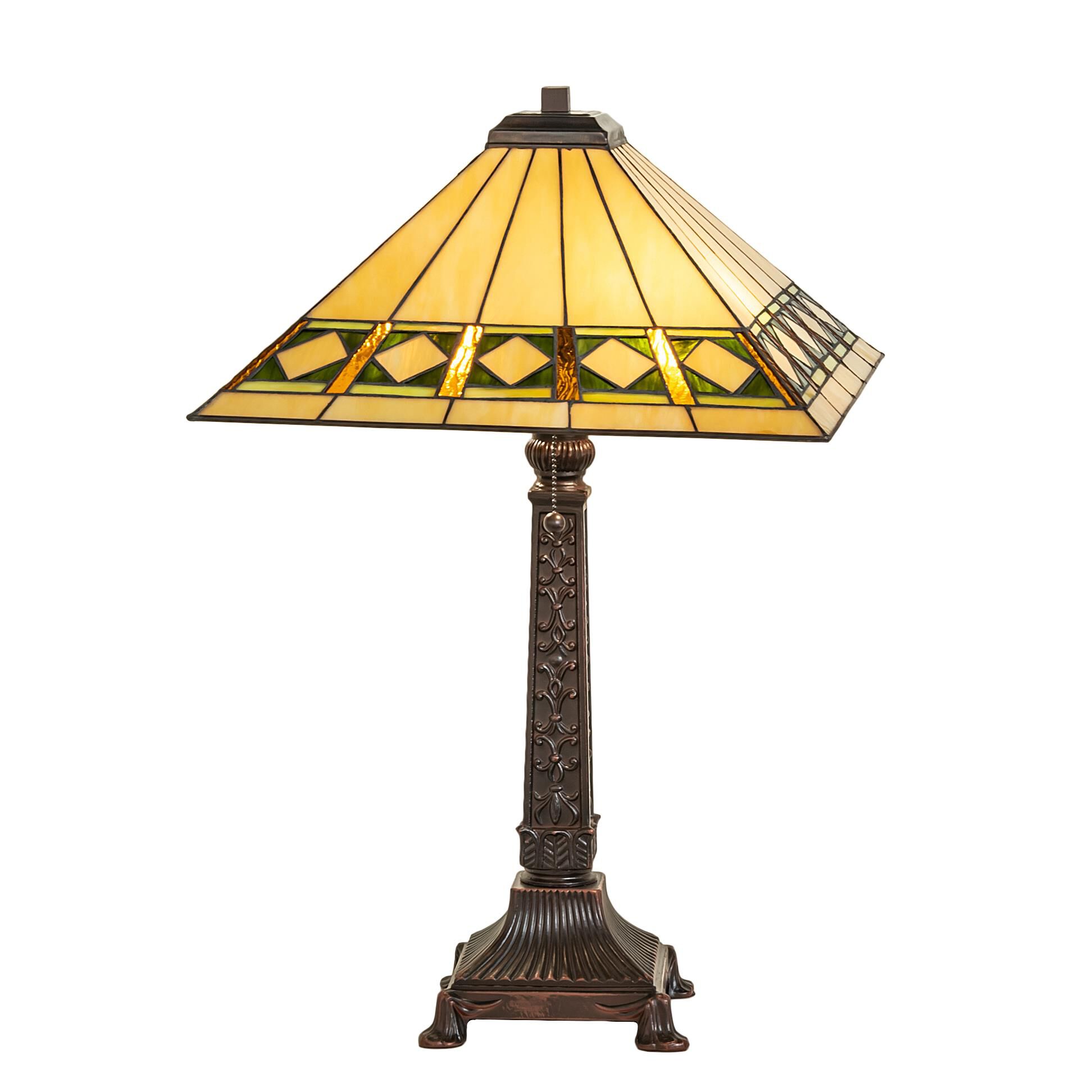Shown in Mahogany Bronze finish and Mauve;Amber /Acrylic;Green;Beige glass