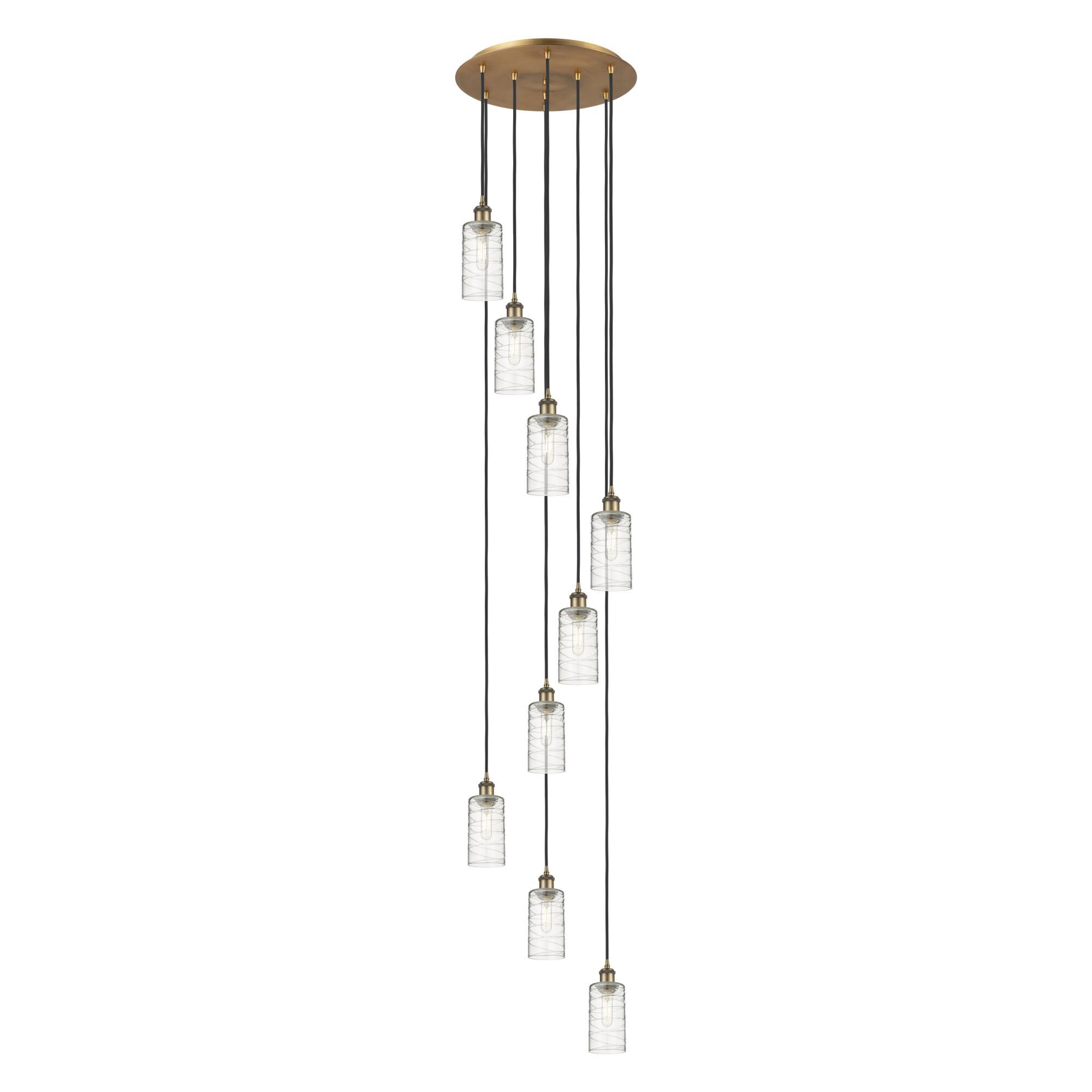 Shown in Brushed Brass finish and Deco Swirl shade