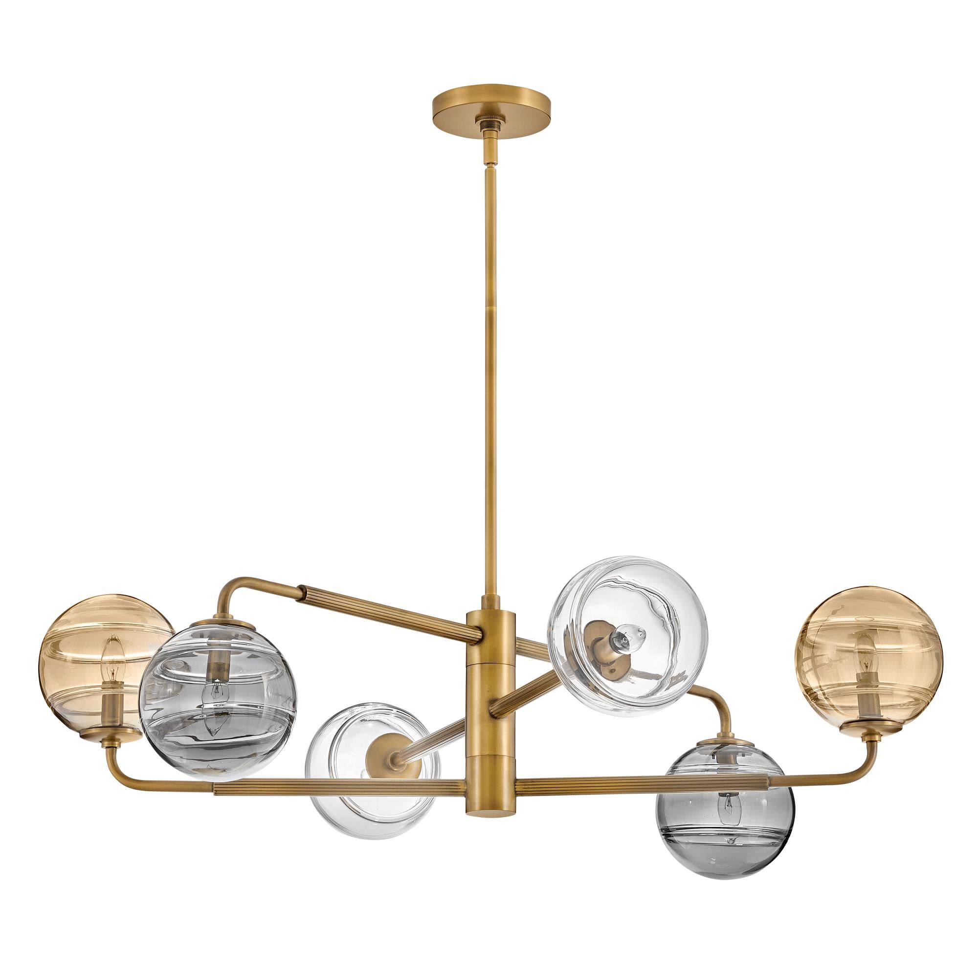 Shown in Heritage Brass finish and Multi-Colored Swirl glass