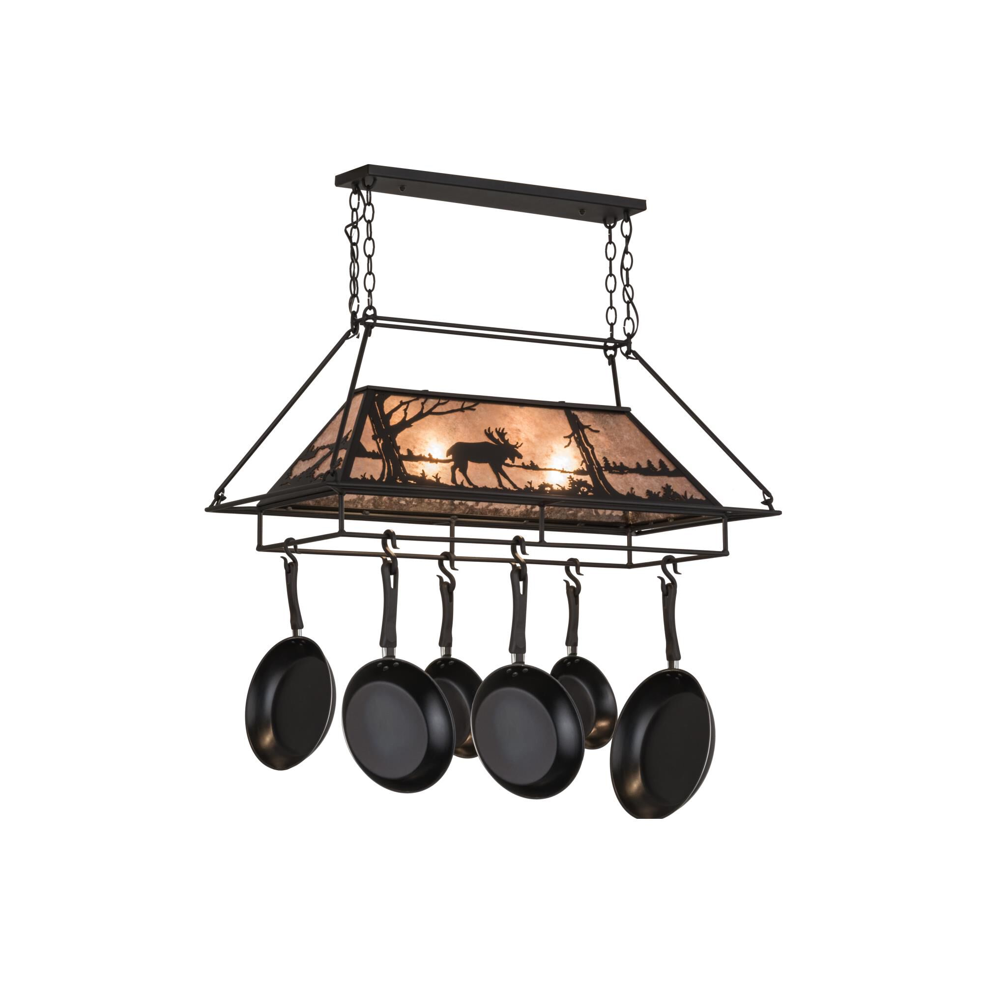 Moose At Lake 40 Inch 2 Light Lighted Pot Rack by Meyda Lighting