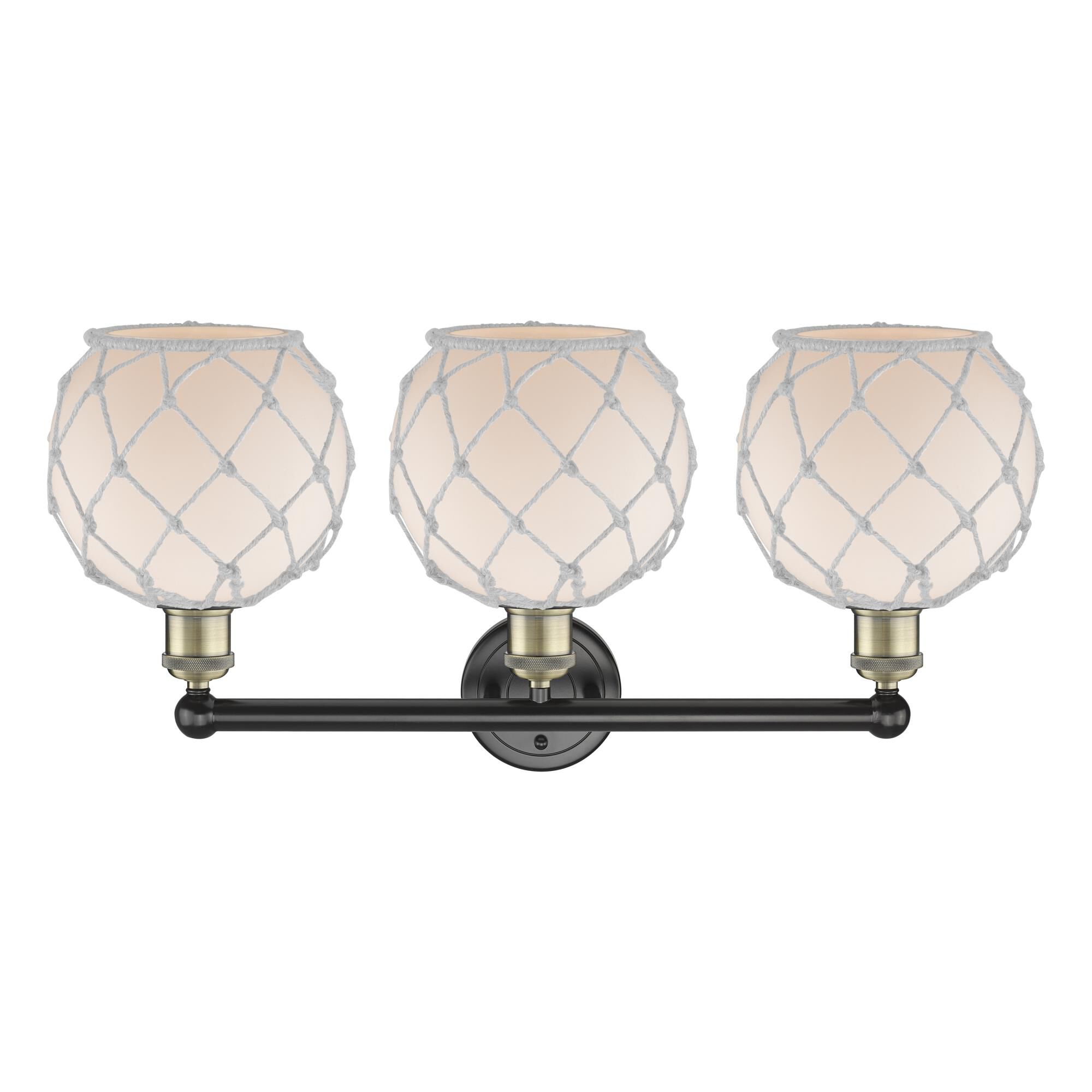 Shown in Black Antique Brass finish and White with White Rope glass