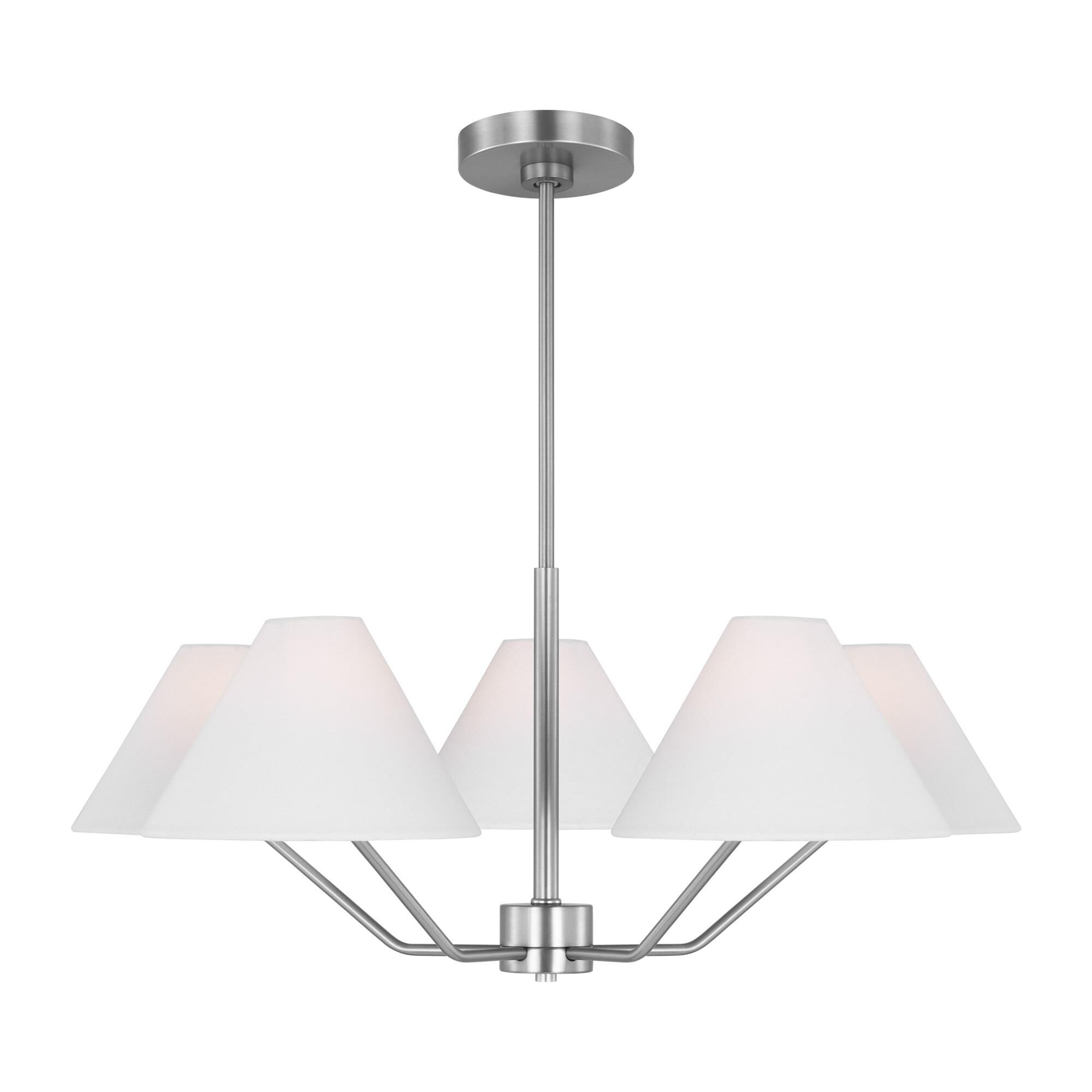 Shown in Brushed Steel finish and White Linen Fabric s shade