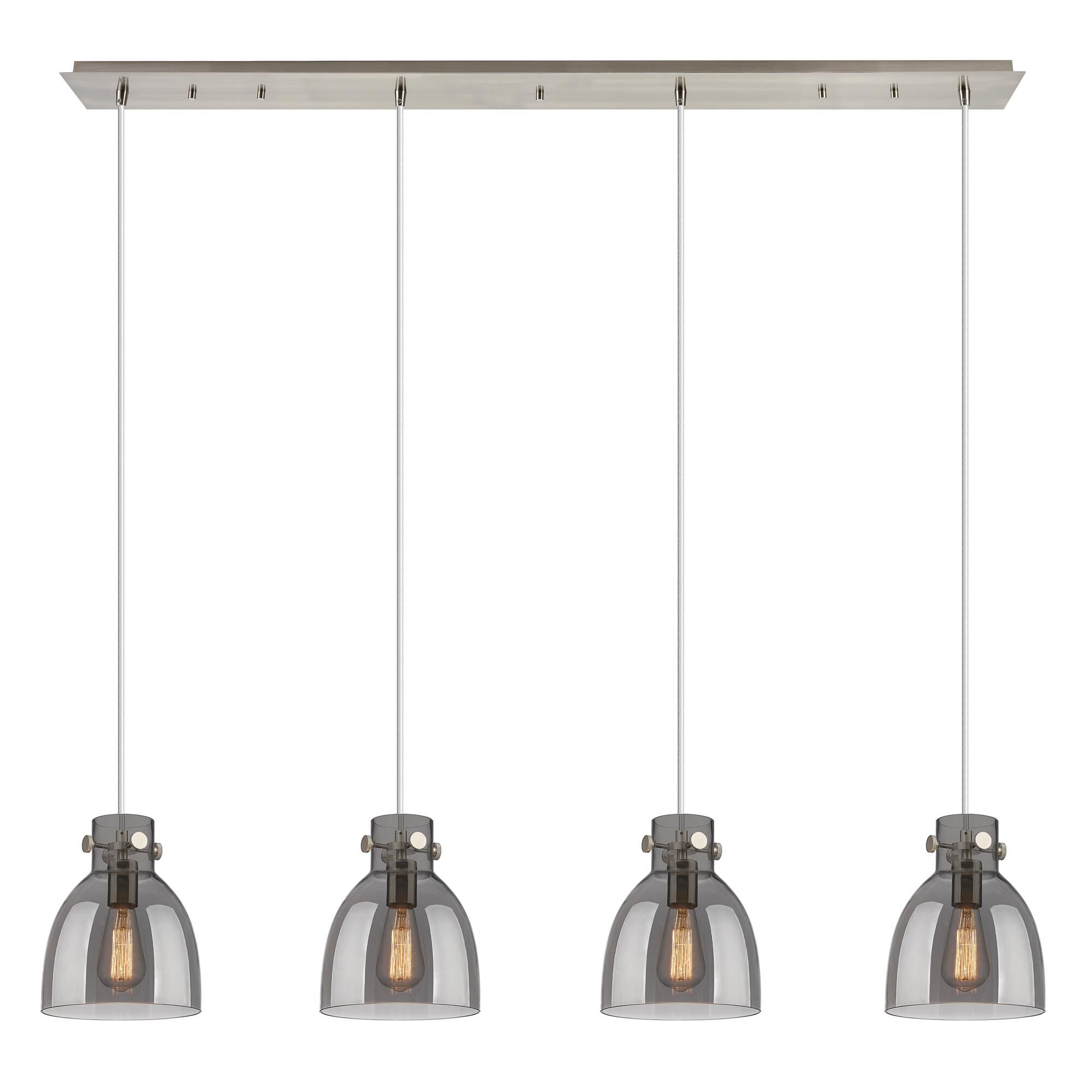Shown in Brushed Satin Nickel finish and Light Smoke glass and Light Smoke Glass shade
