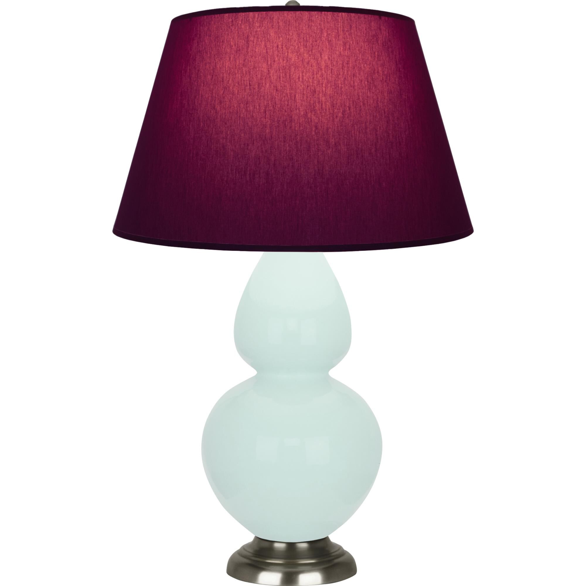 Shown in Mint Glazed finish and Plum with Lavender Lining shade and Antique Silver accent