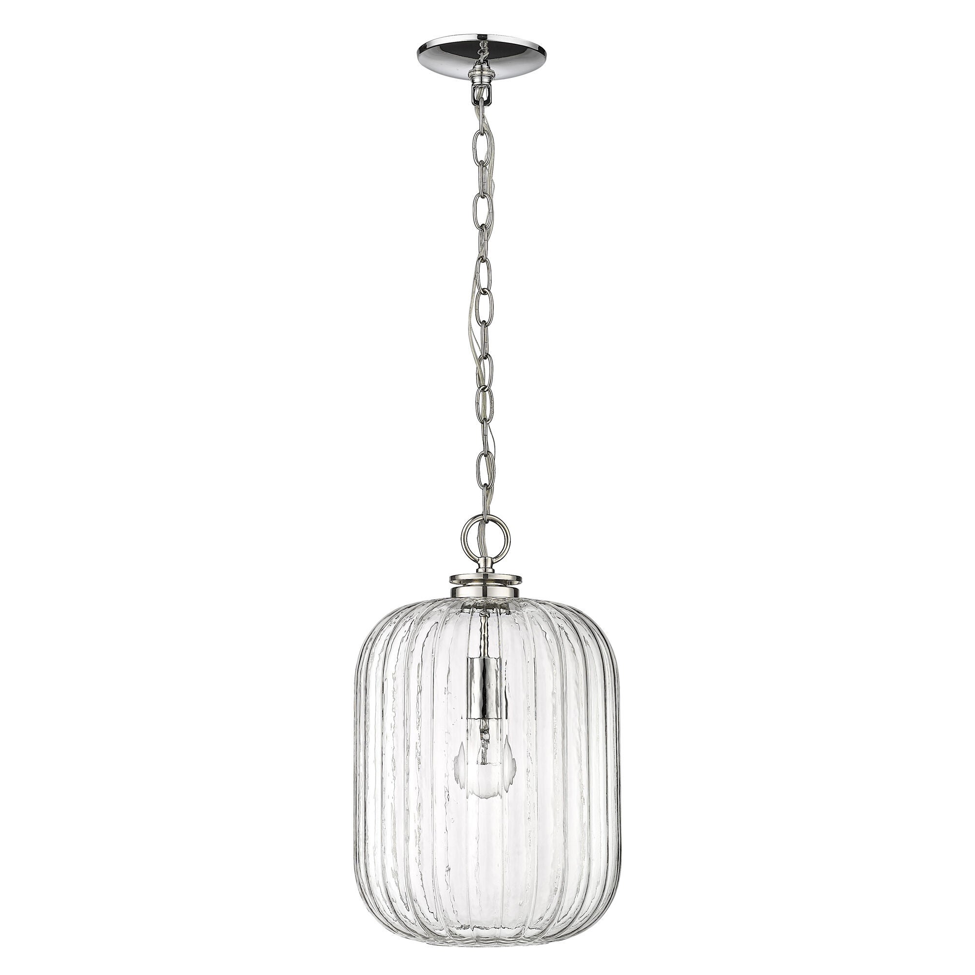 Shown in Polished Nickel finish and Clear Reeded Glass shade