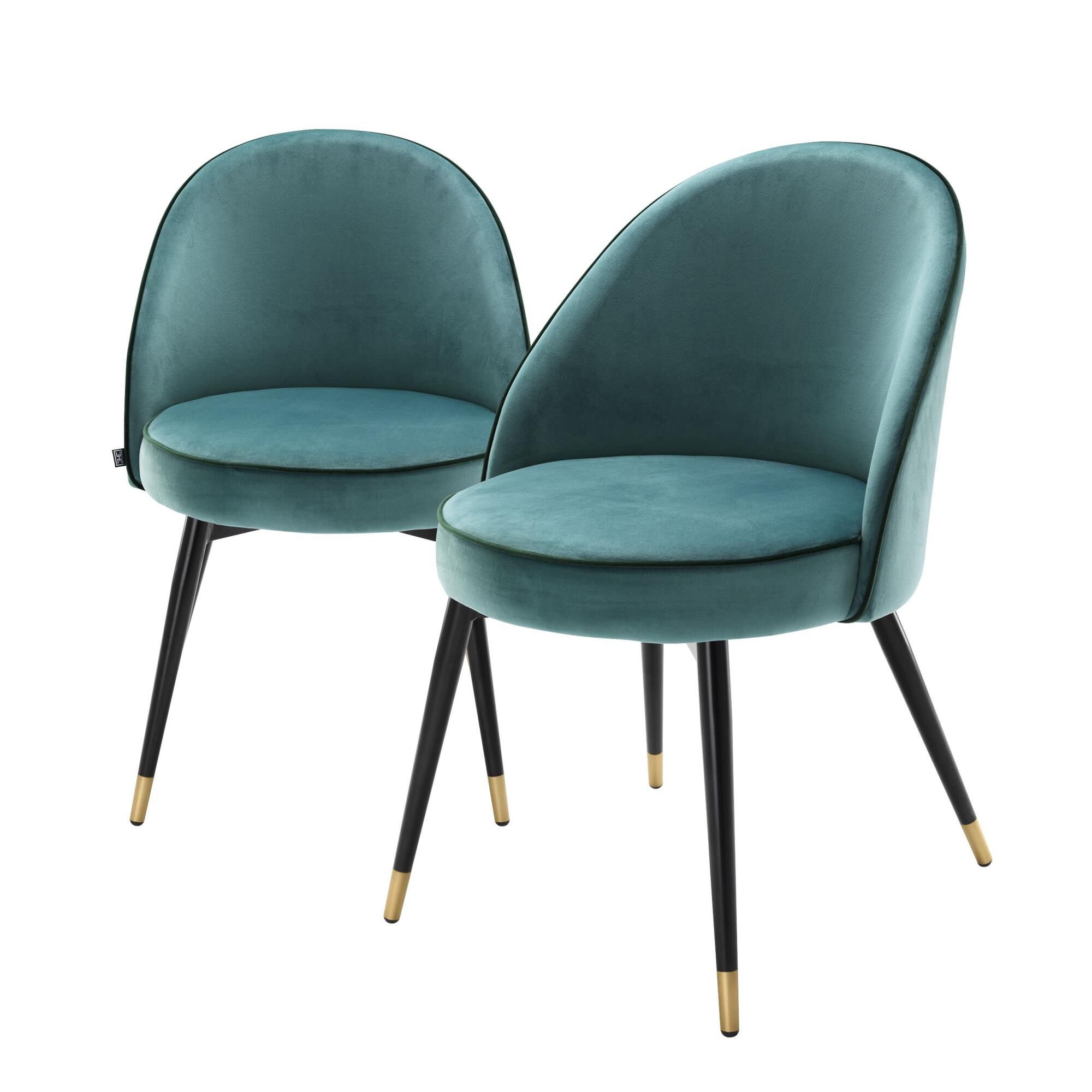 Shown in Roche Turquoise Velvet | Roche Dark Green Piping | Black & Brass Finish Legs finish