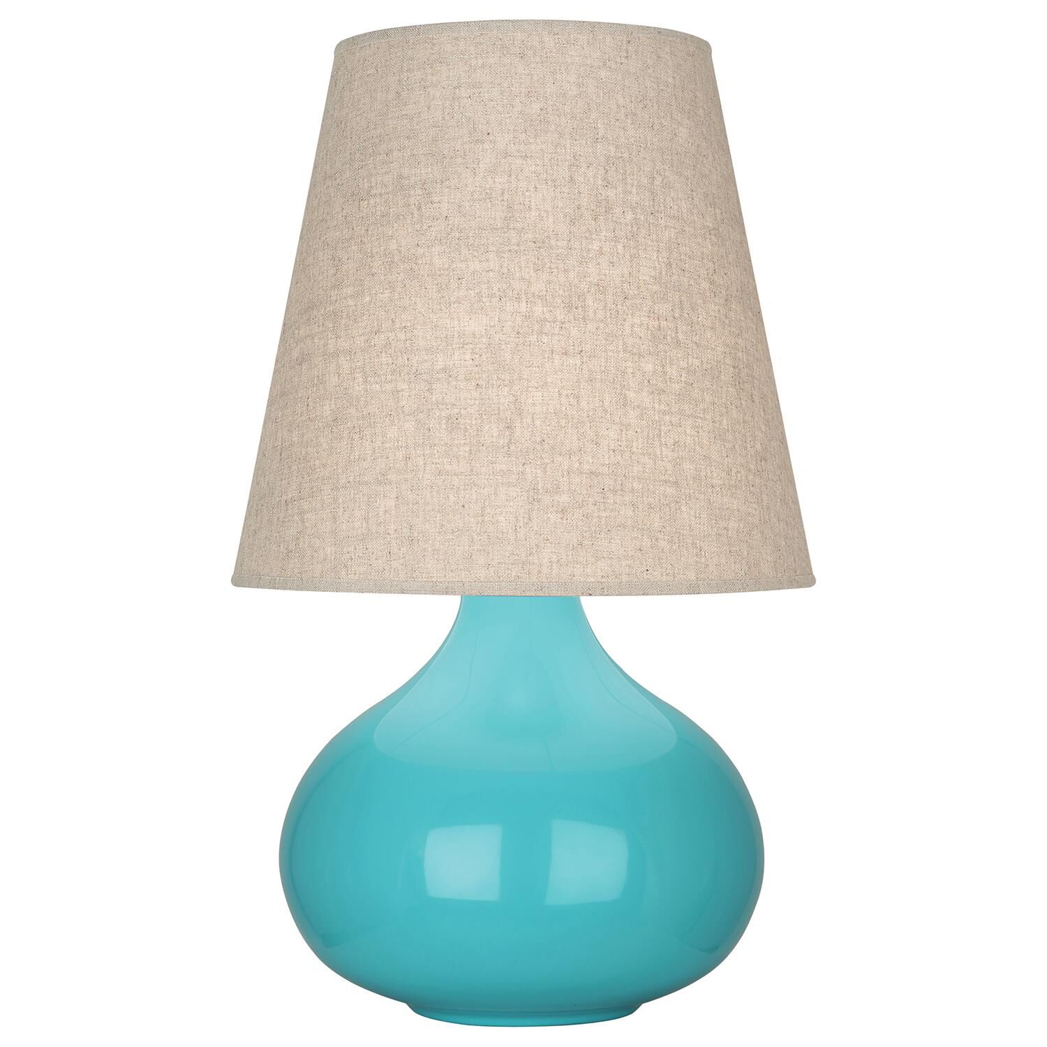 Shown in Egg Blue Glazed Ceramic finish and Buff Linen shade