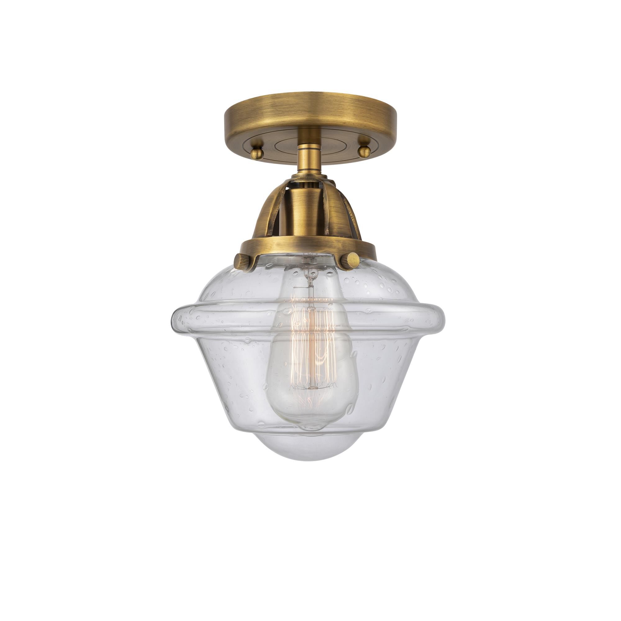 Shown in Brushed Brass finish and Seedy Small Oxford glass and No Shade shade
