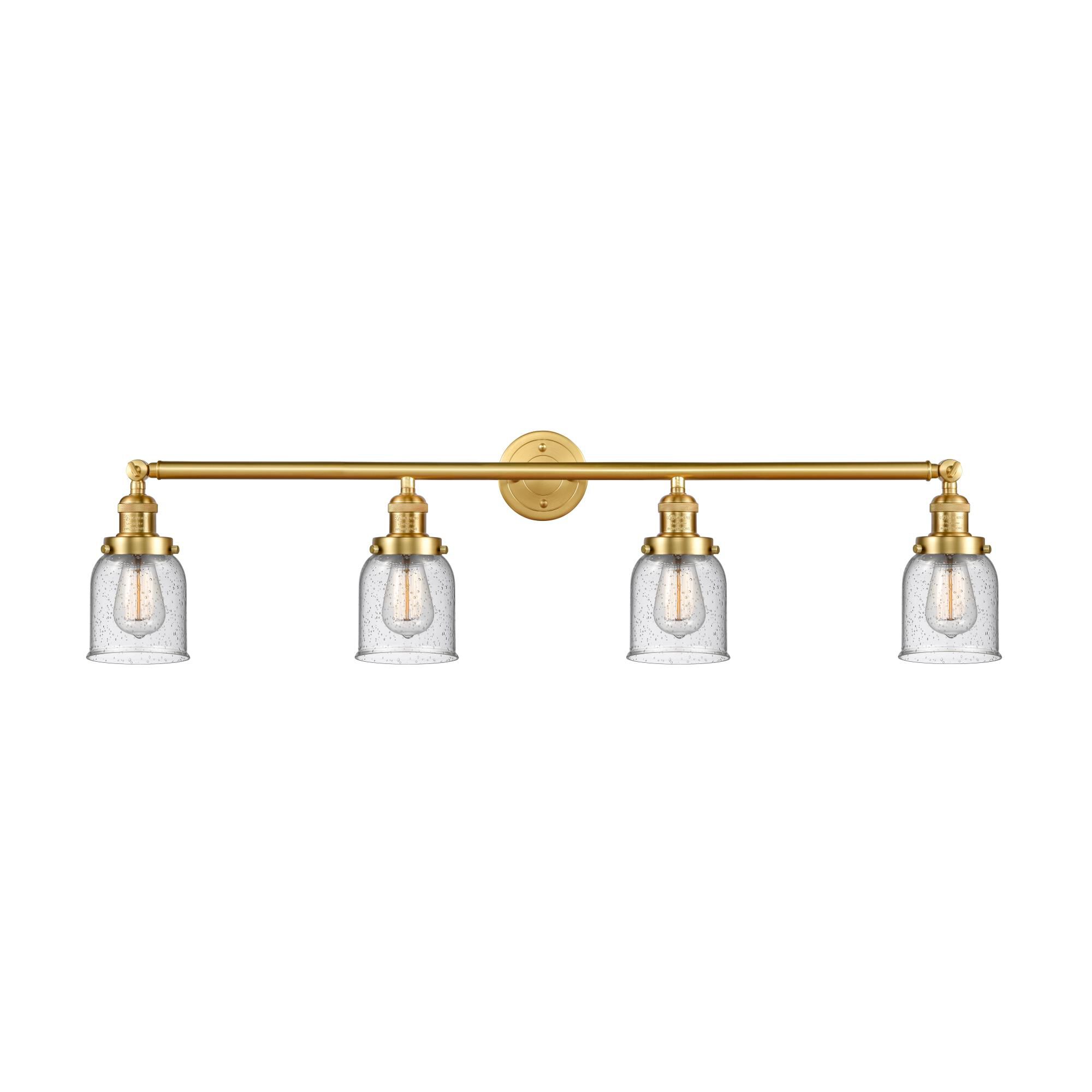 Shown in Satin Gold finish and Seedy Small Bell glass