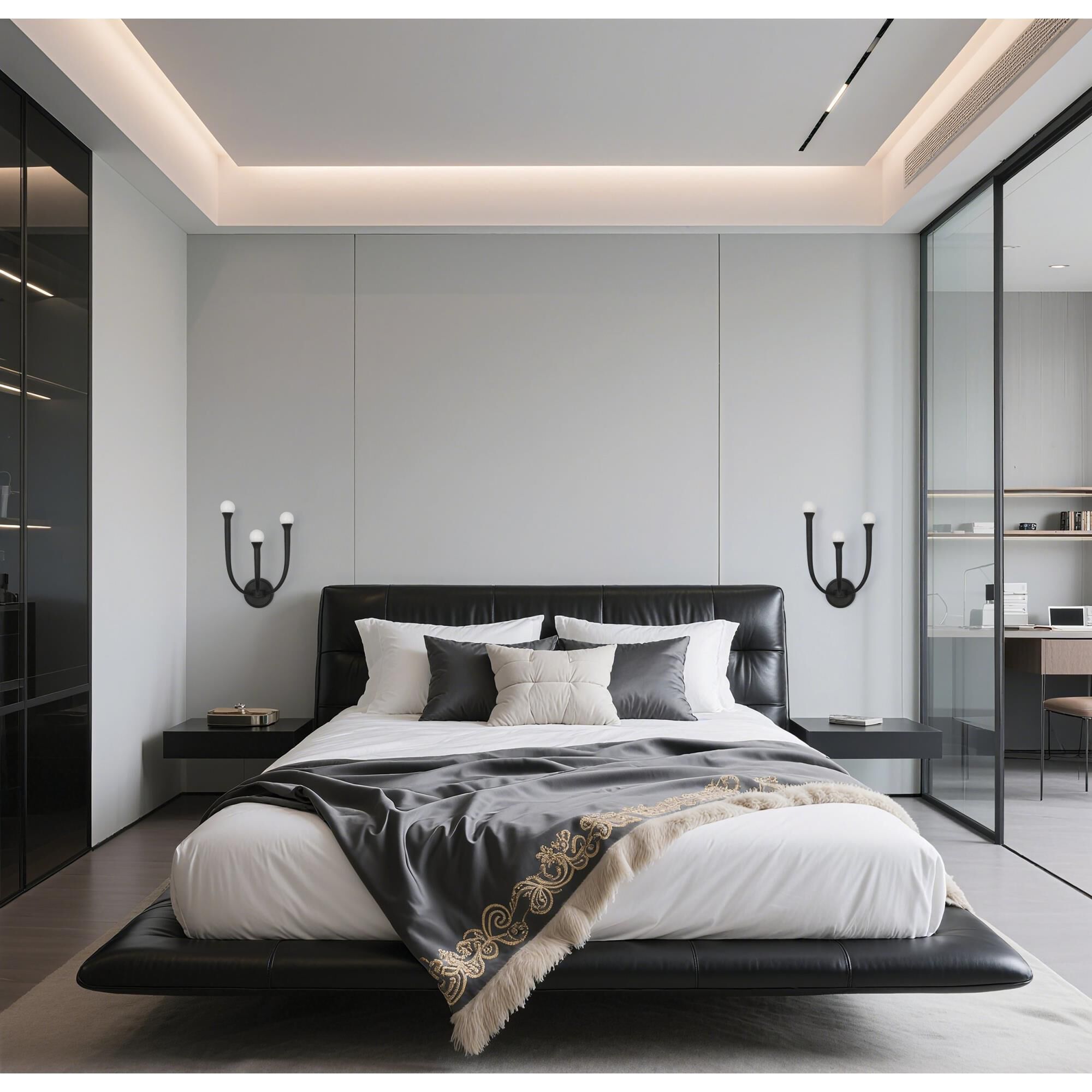 Shown in Plaster Black finish and Opal glass