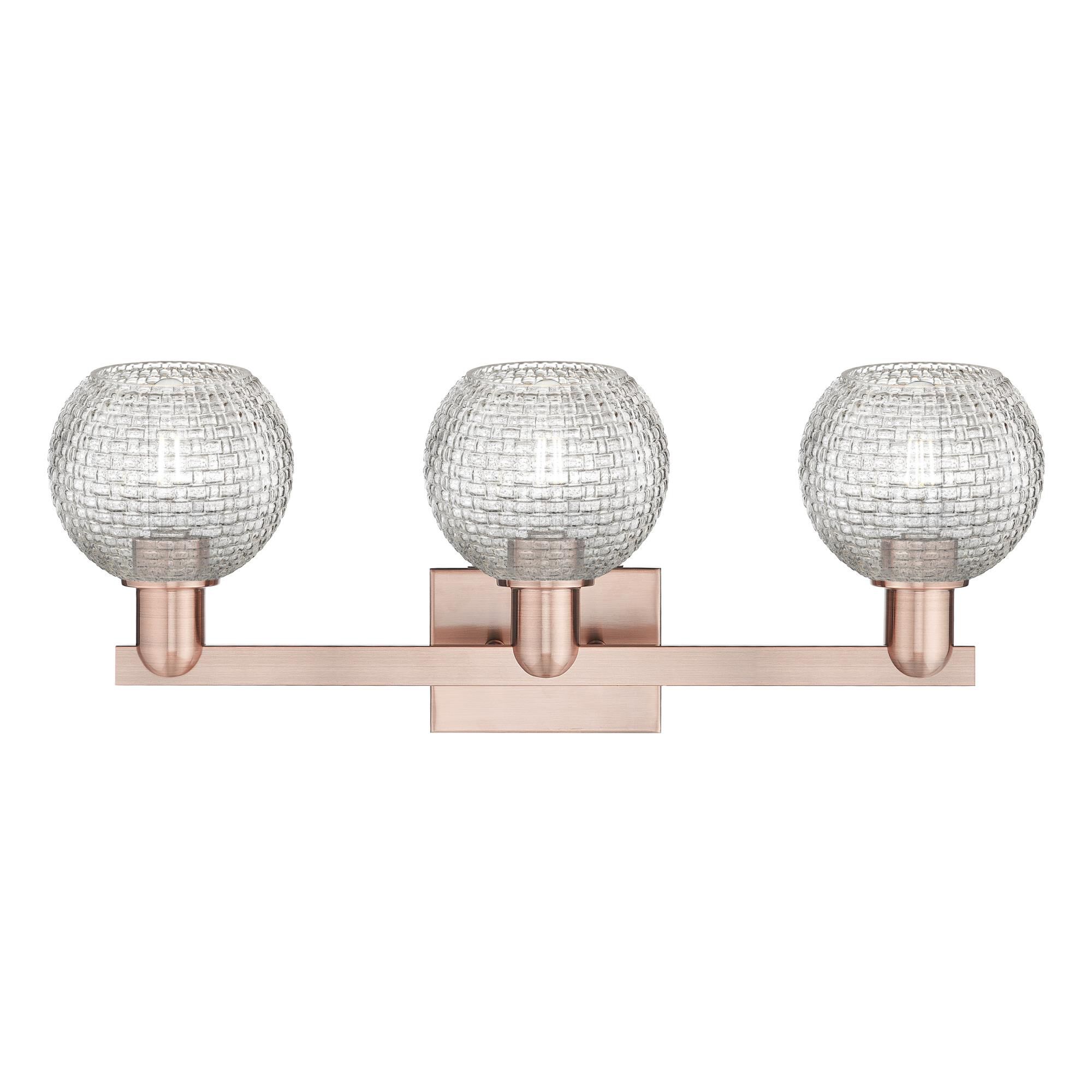 Shown in Antique Copper finish and Clear Basketweave glass