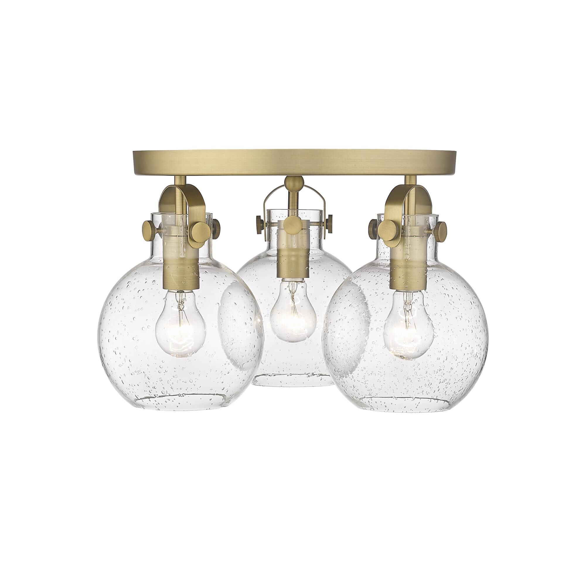 Shown in Brushed Brass finish and Seedy glass