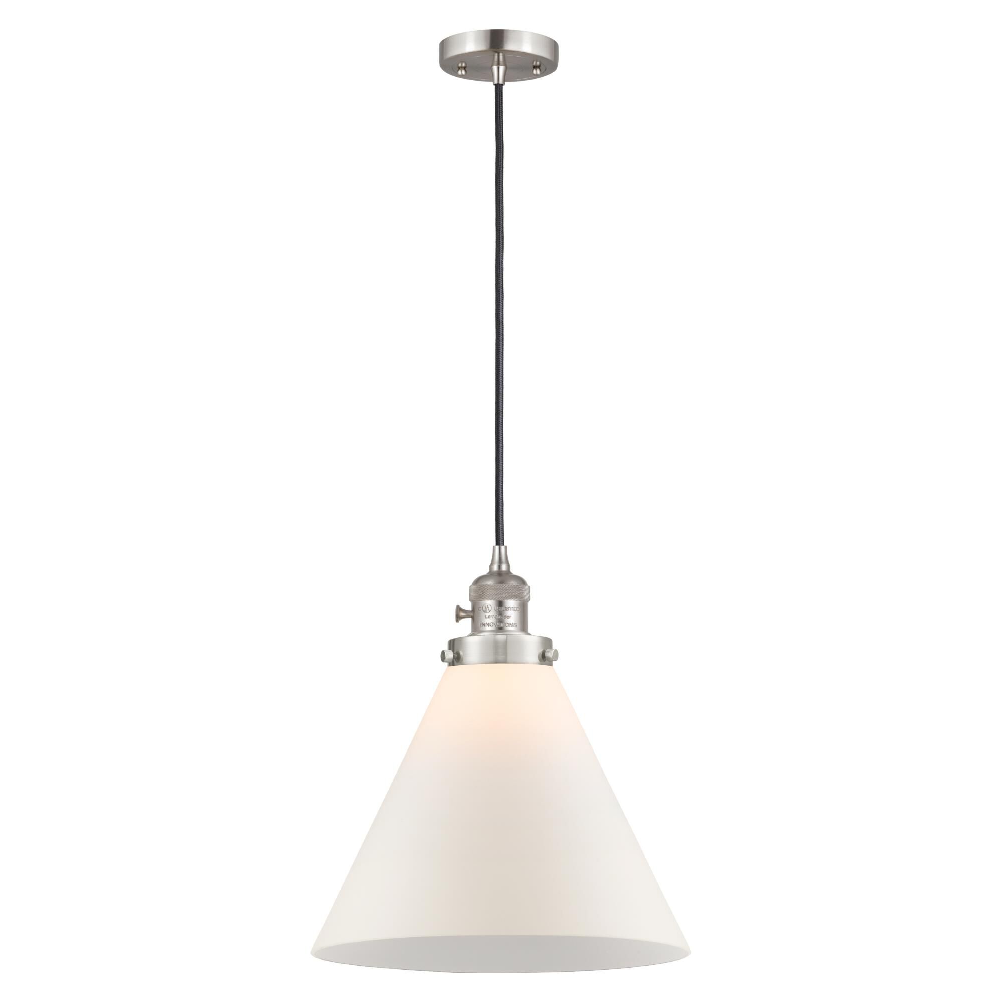 Shown in Brushed Satin Nickel finish and Matte White Cased glass