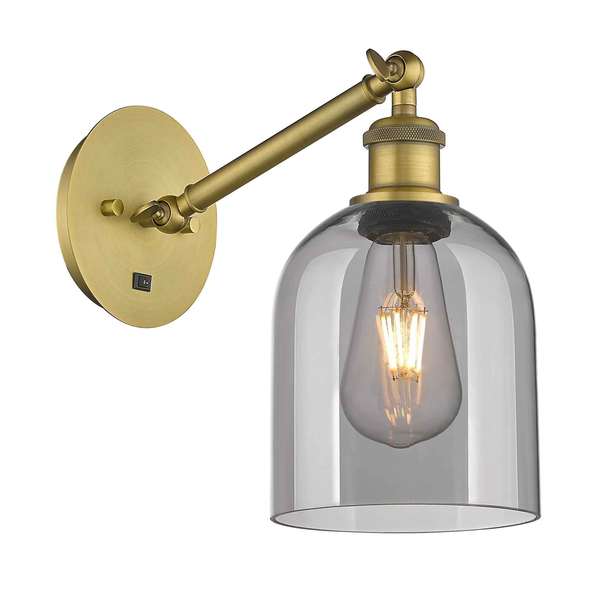 Shown in Brushed Brass finish and Light Smoke glass