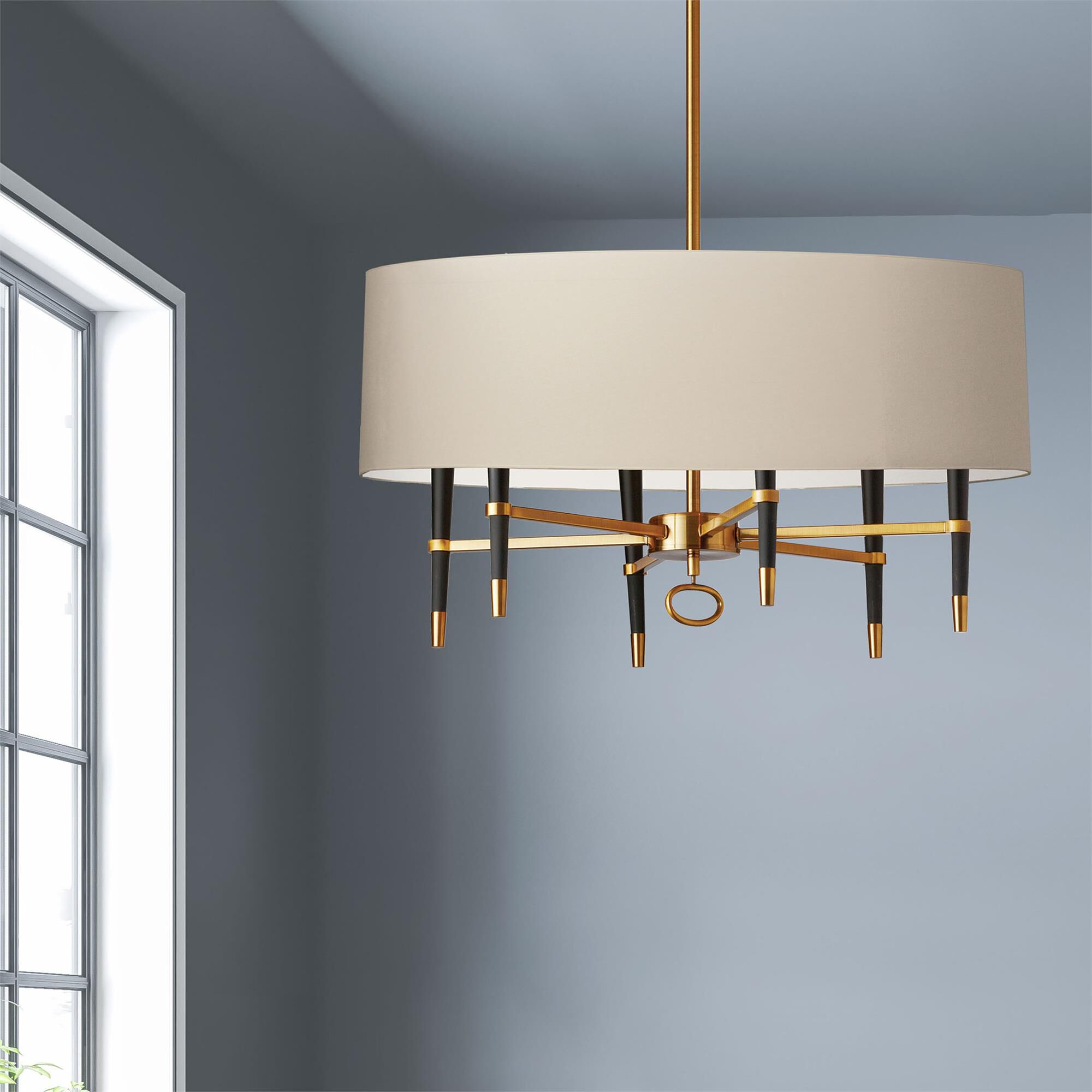 Shown in Vintage Bronze and Cream finish and Fabric Cream Drum shade