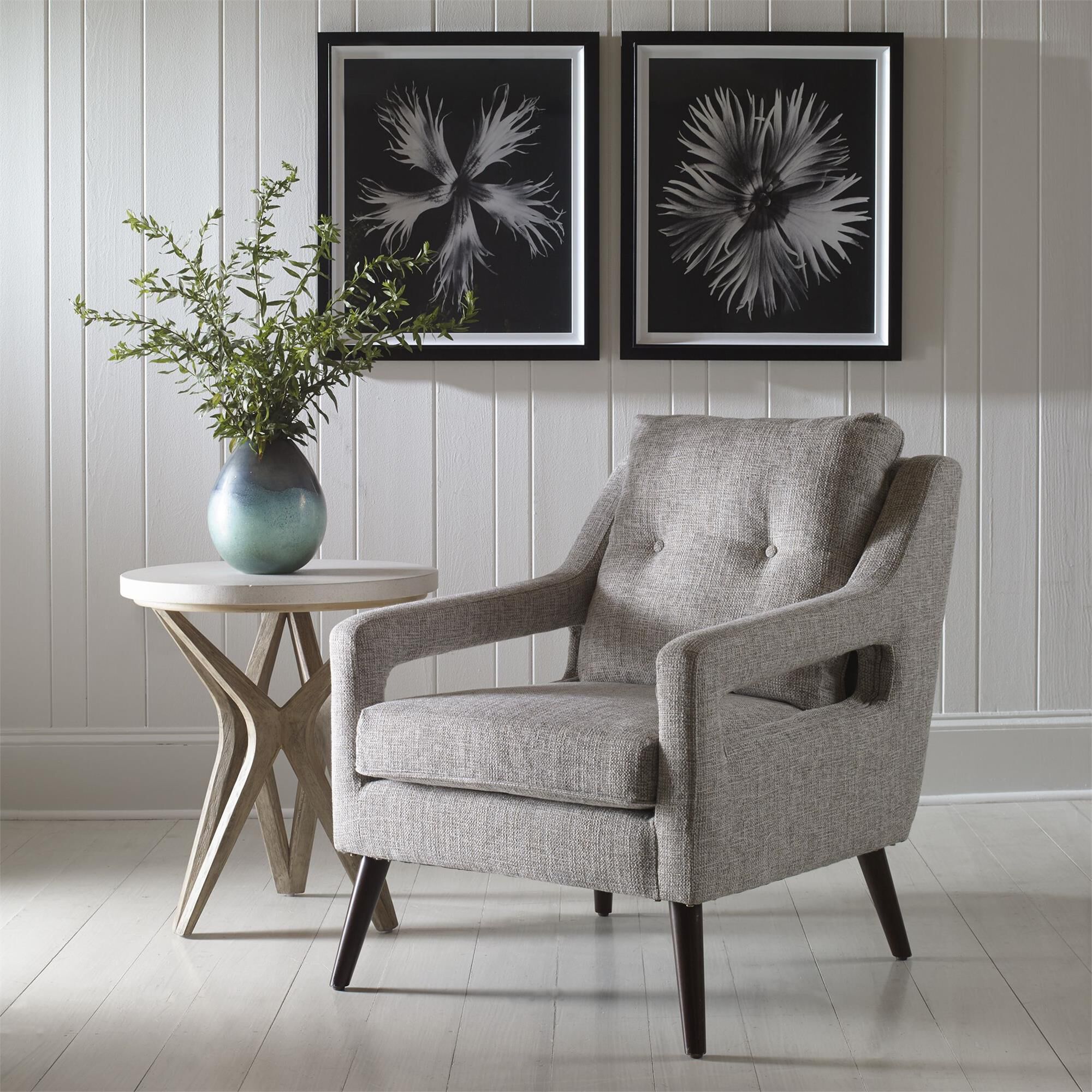 Shown in A Nod To Classic Scandinavian Style, This Open Arm Style Chair Is Tailored In A Woven Linen Blend Fa finish