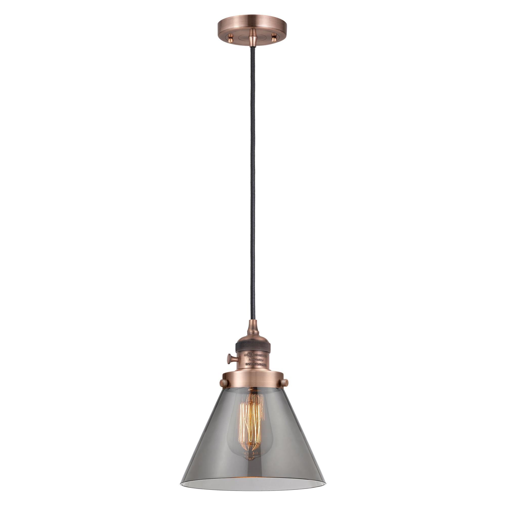 Shown in Antique Copper finish and Plated Smoke glass