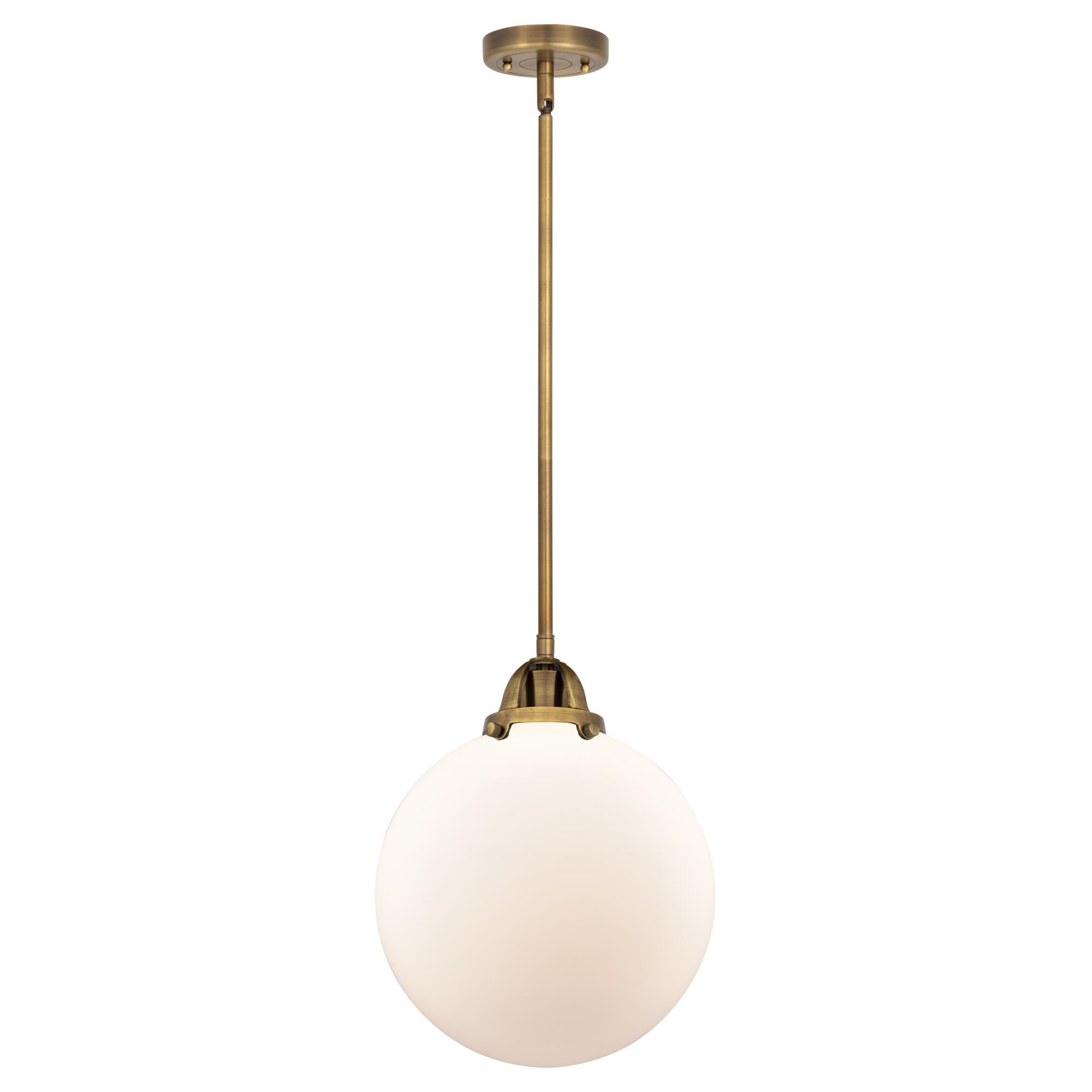 Shown in Brushed Brass finish and Matte White Cased Beacon glass and No Shade shade