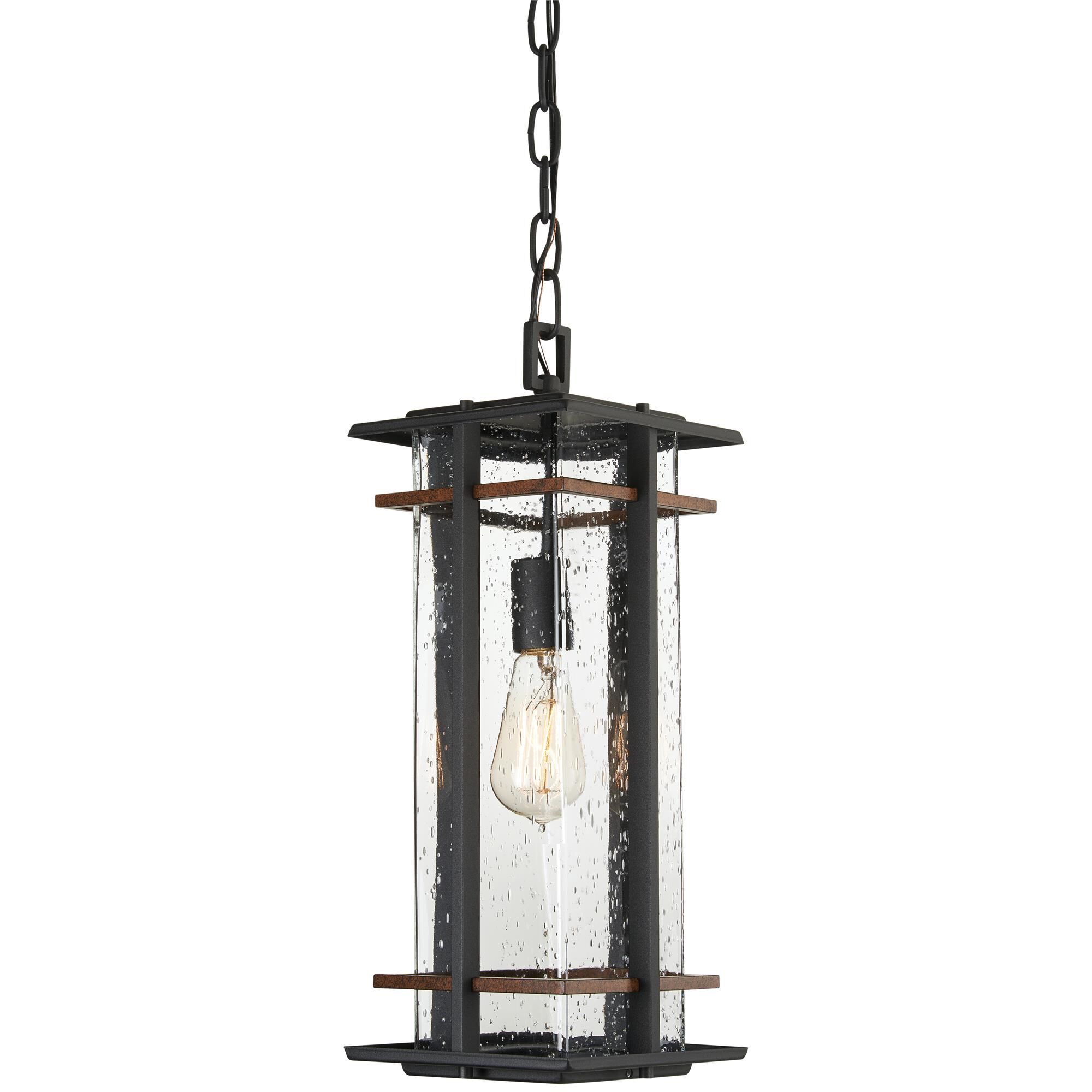 Shown in Black W/Antique Copper Accents finish and Clear Seeded glass