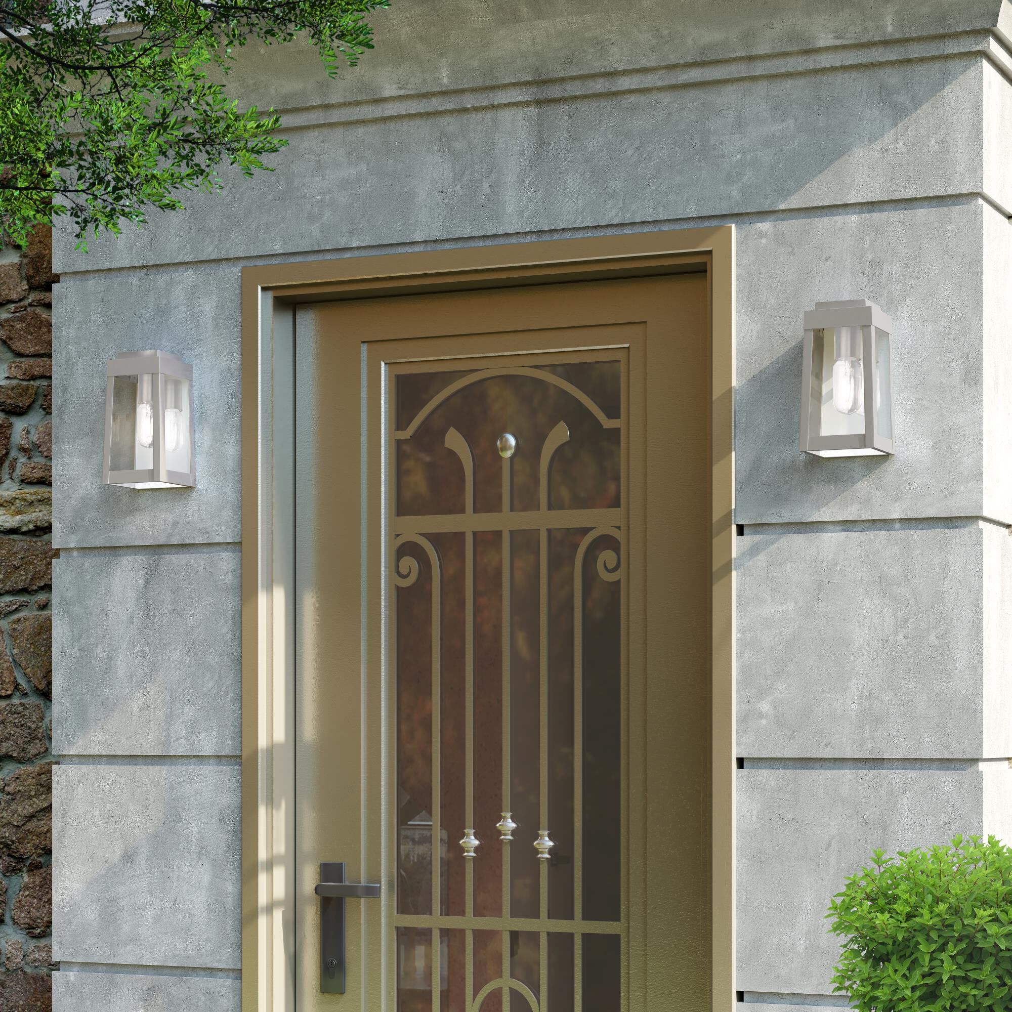 Shown in Brushed Nickel finish and Clear glass