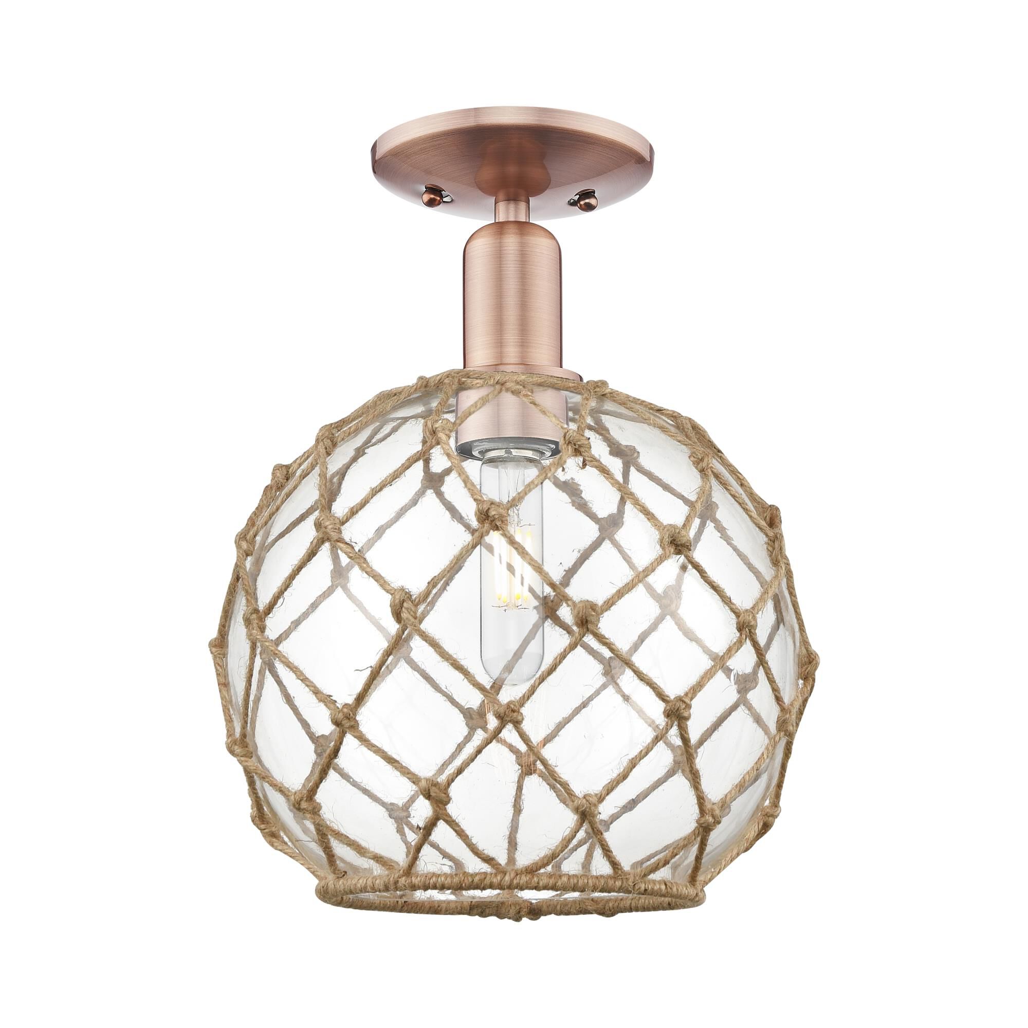 Shown in Antique Copper finish and Clear with Brown Rope glass