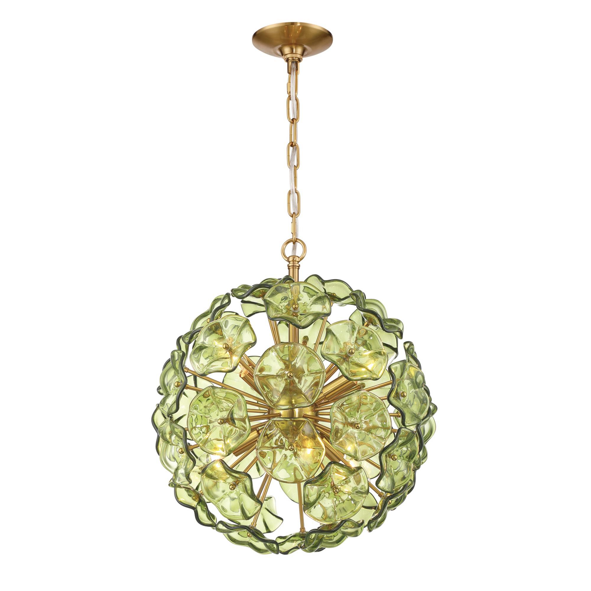Shown in Aged Brass finish and Floral Glass Petals crystal