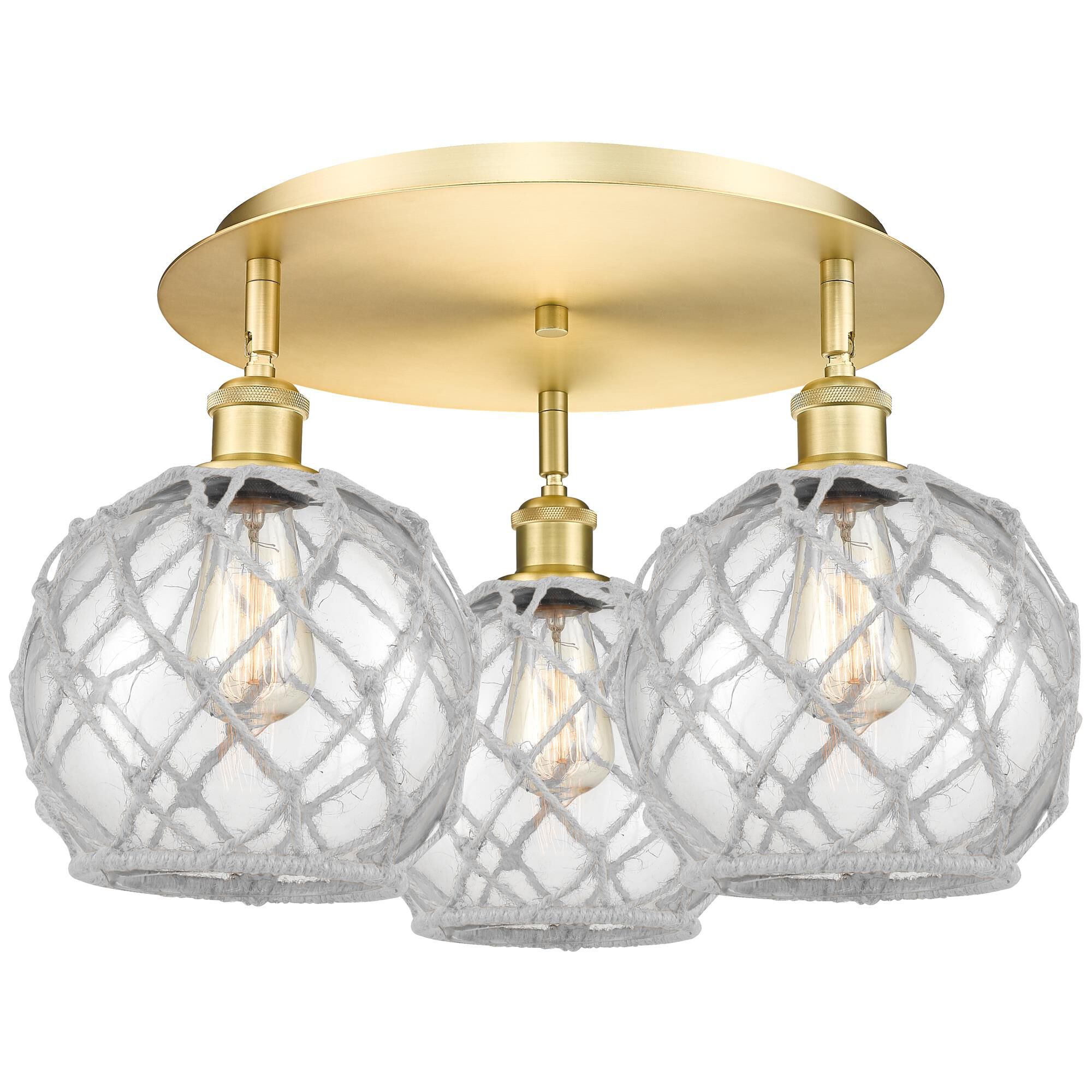 Shown in Satin Gold finish and Clear with White Rope glass