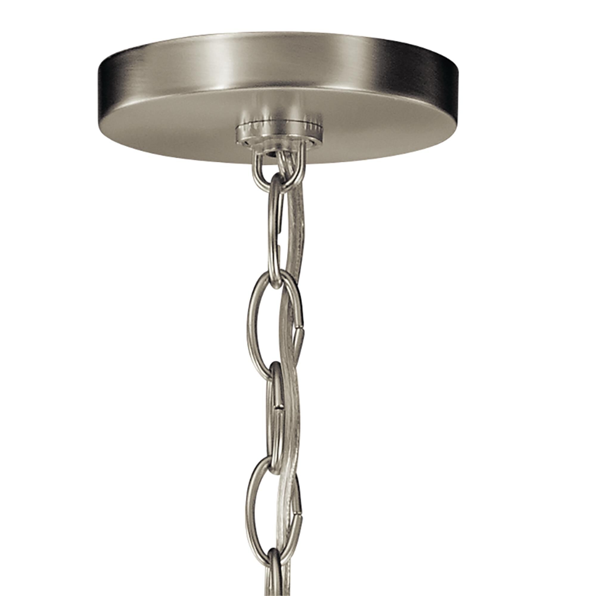 Shown in Brushed Nickel finish and Satin Etched glass