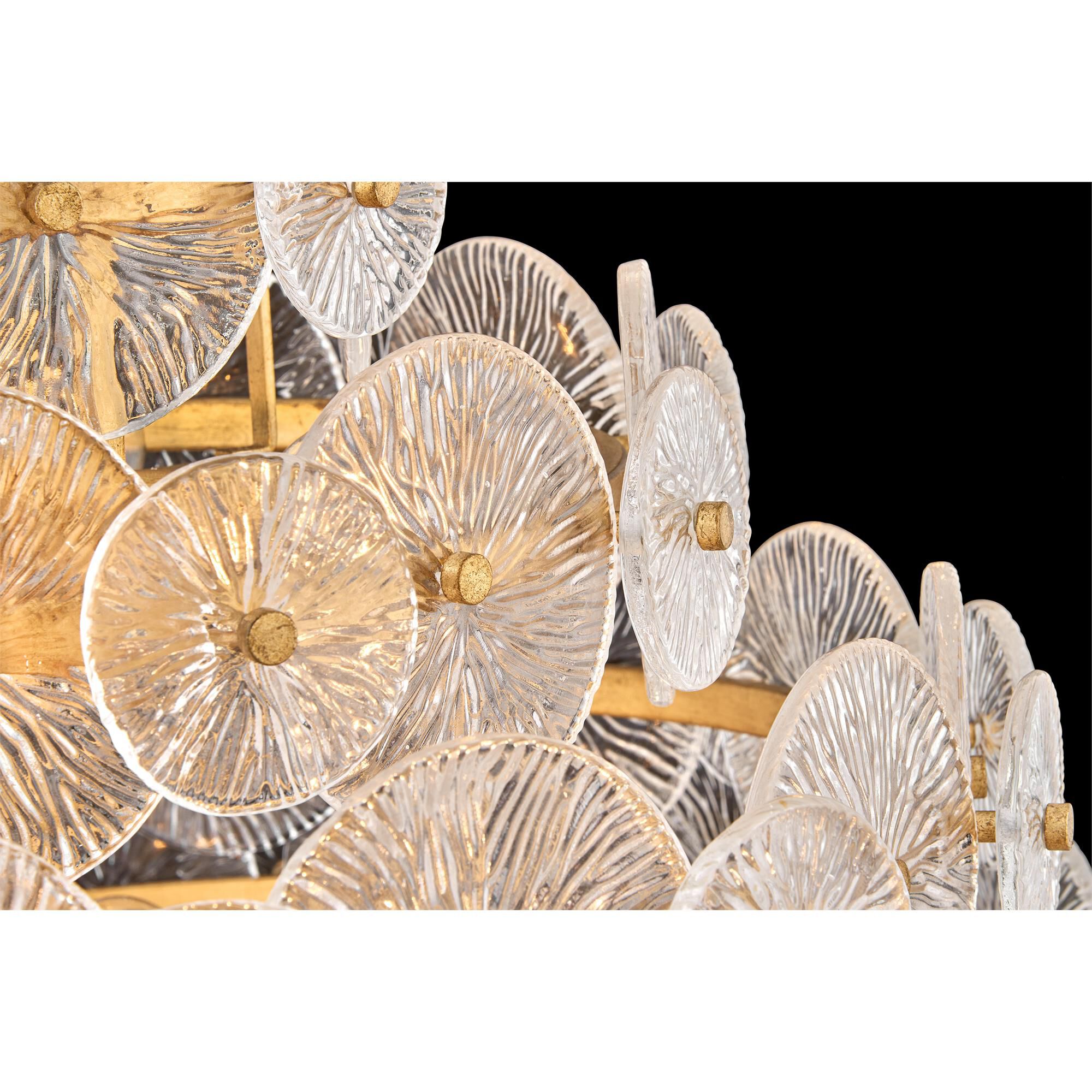Shown in Distressed Brass finish and Clear Pressed glass