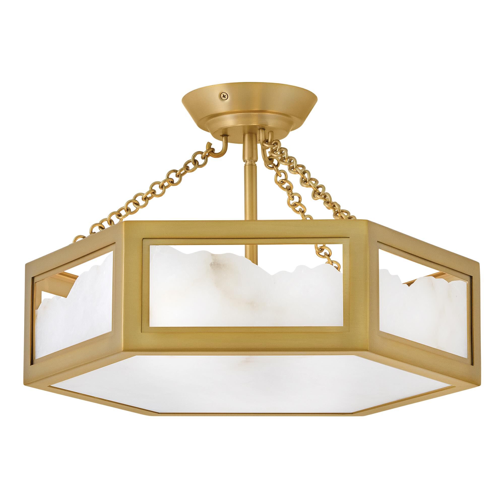 Shown in Lacquered Brass finish and Alabaster glass