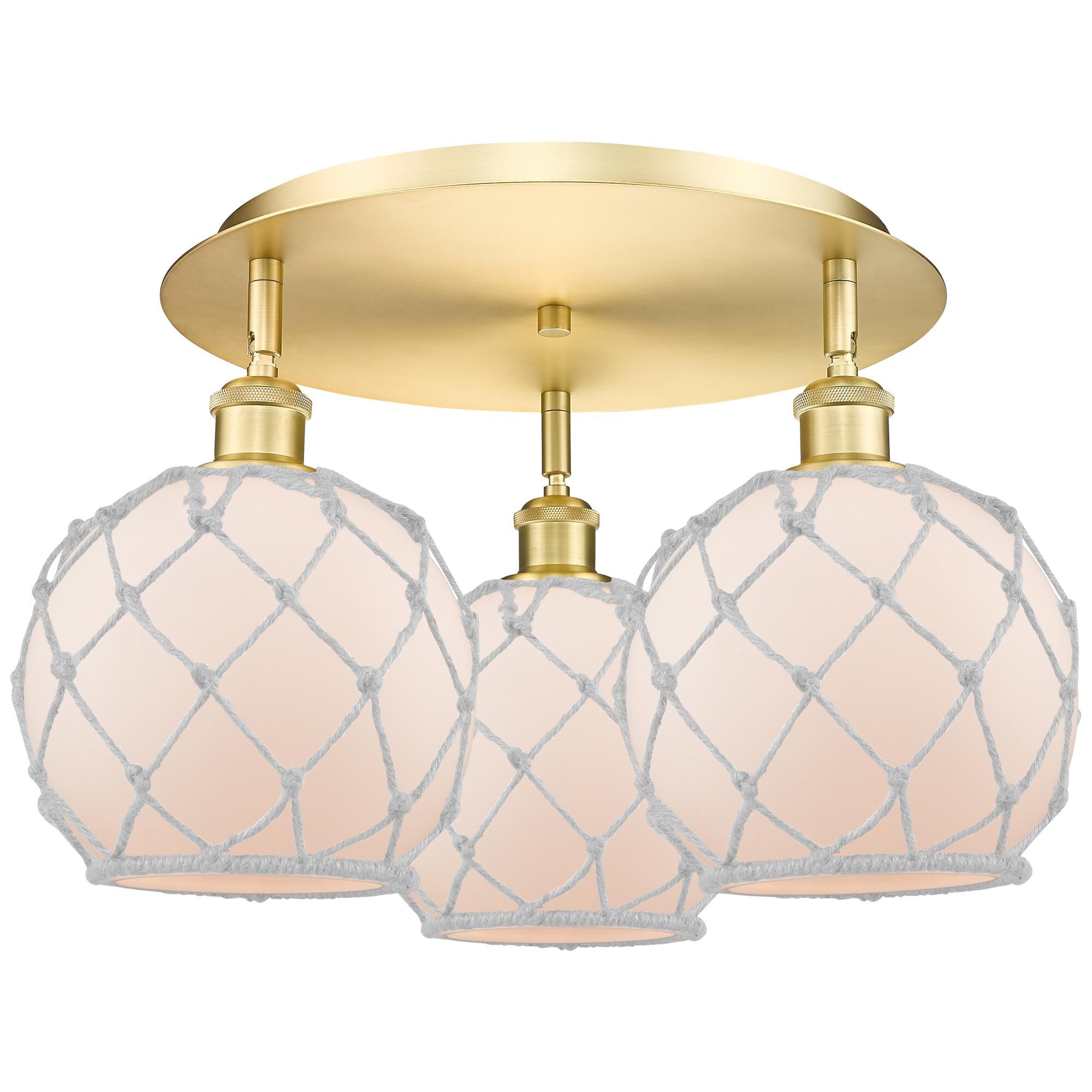 Shown in Satin Gold finish and White with White Rope glass