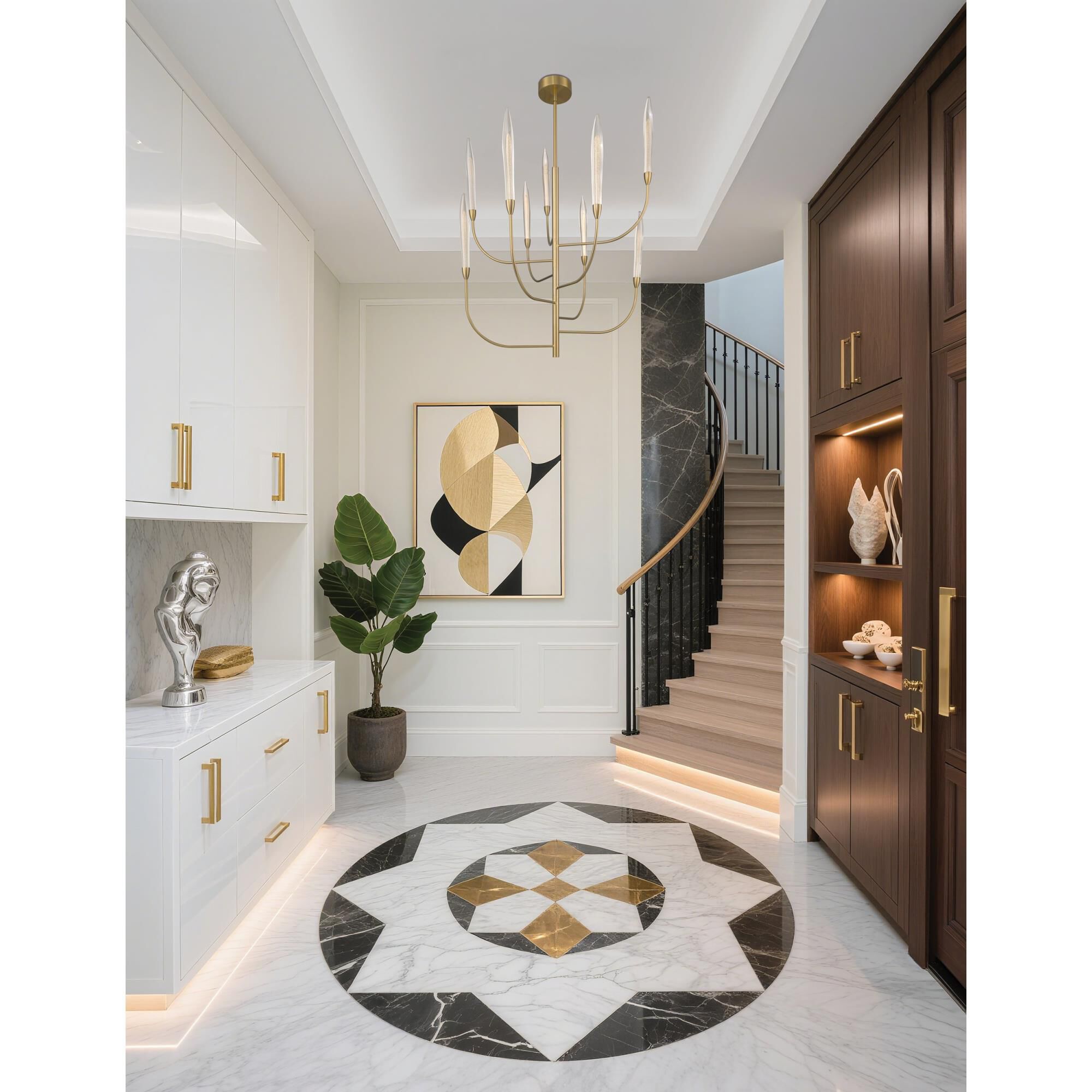 Shown in Brass finish and Gold Leaf HandPressed glass