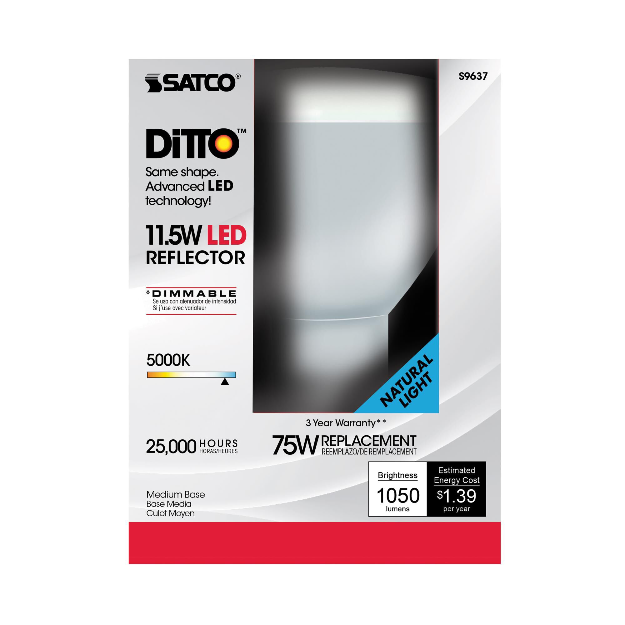 Dimmable 11.5 Watt 5000K BR40 LED Light Bulb by Satco