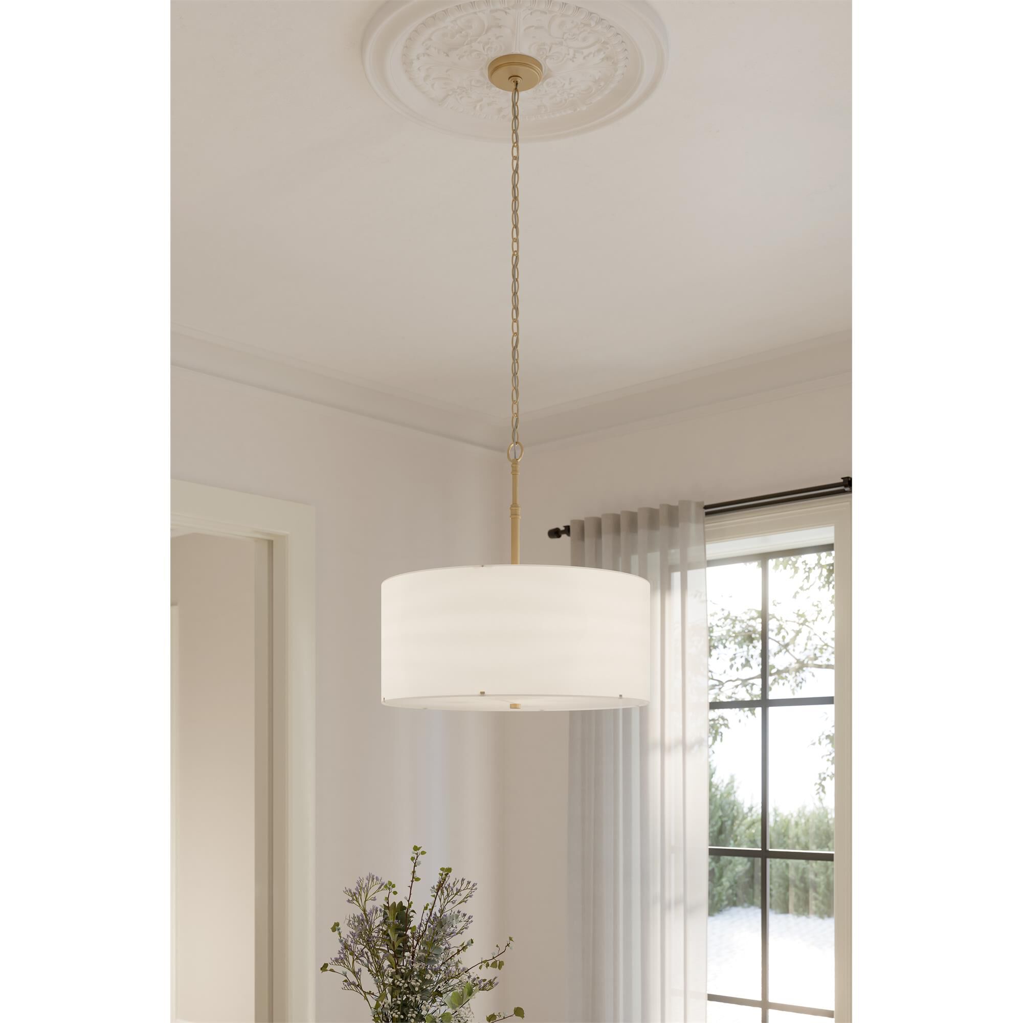 Shown in Legacy Brass finish and White shade