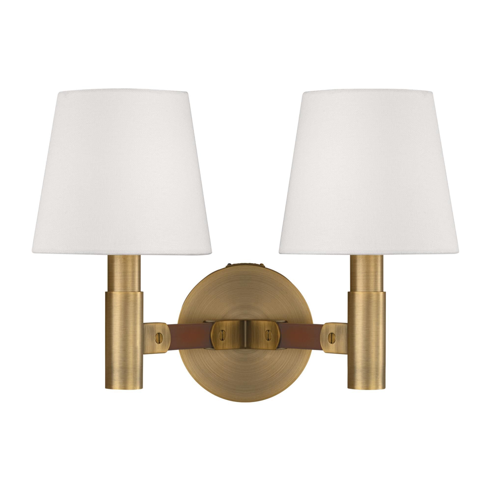Shown in Time Worn Brass finish and White Linen shade