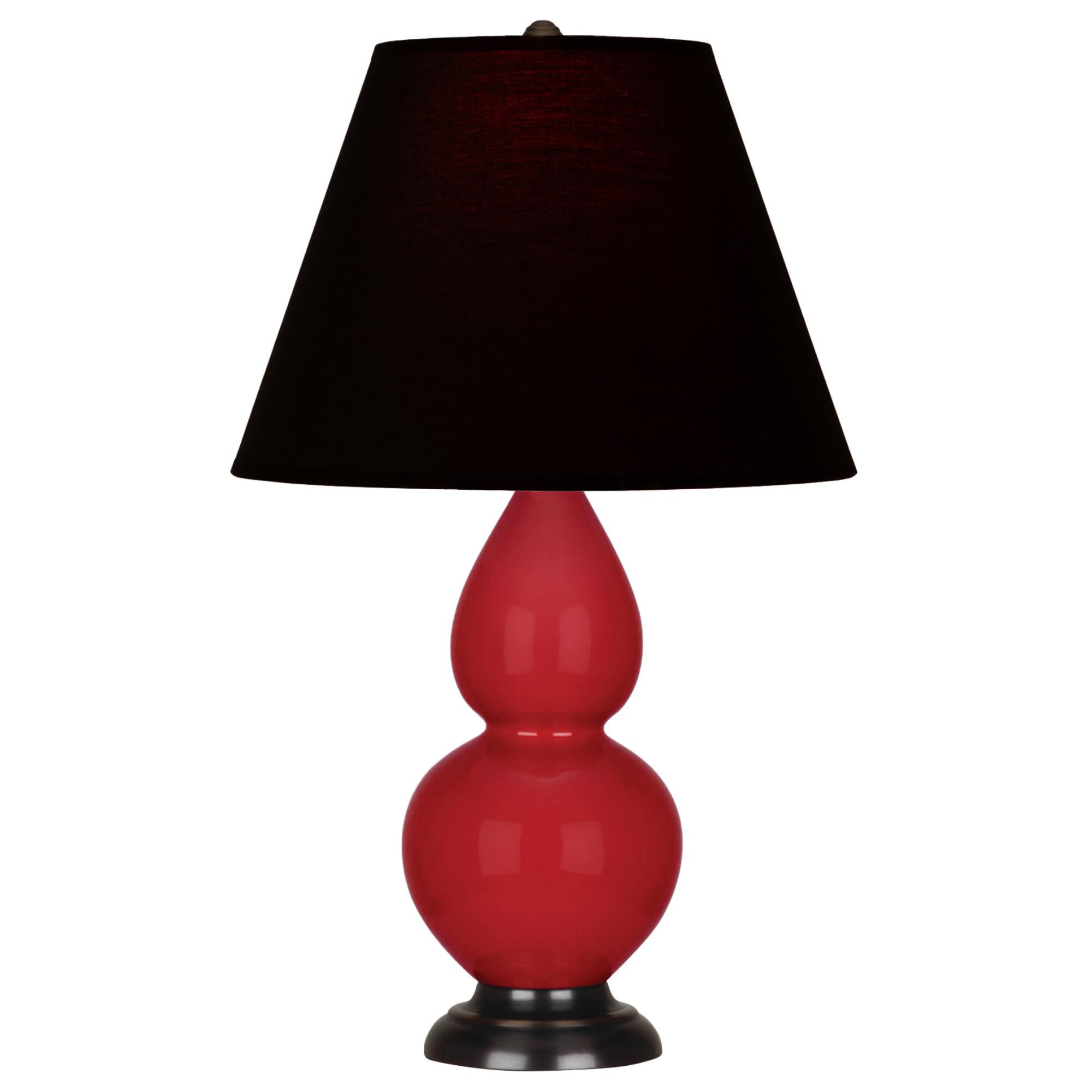 Shown in Ruby Red finish and Ink Black with Rose Red Lining shade and Deep Patina Bronze accent