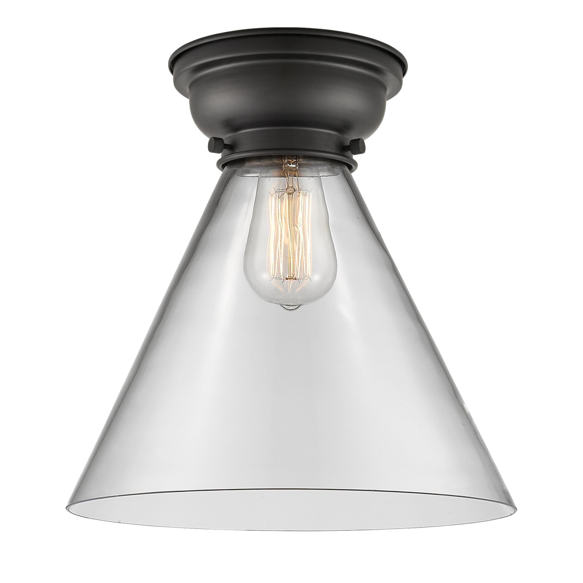 Shown in Matte Black finish and Cone glass and Glass shade
