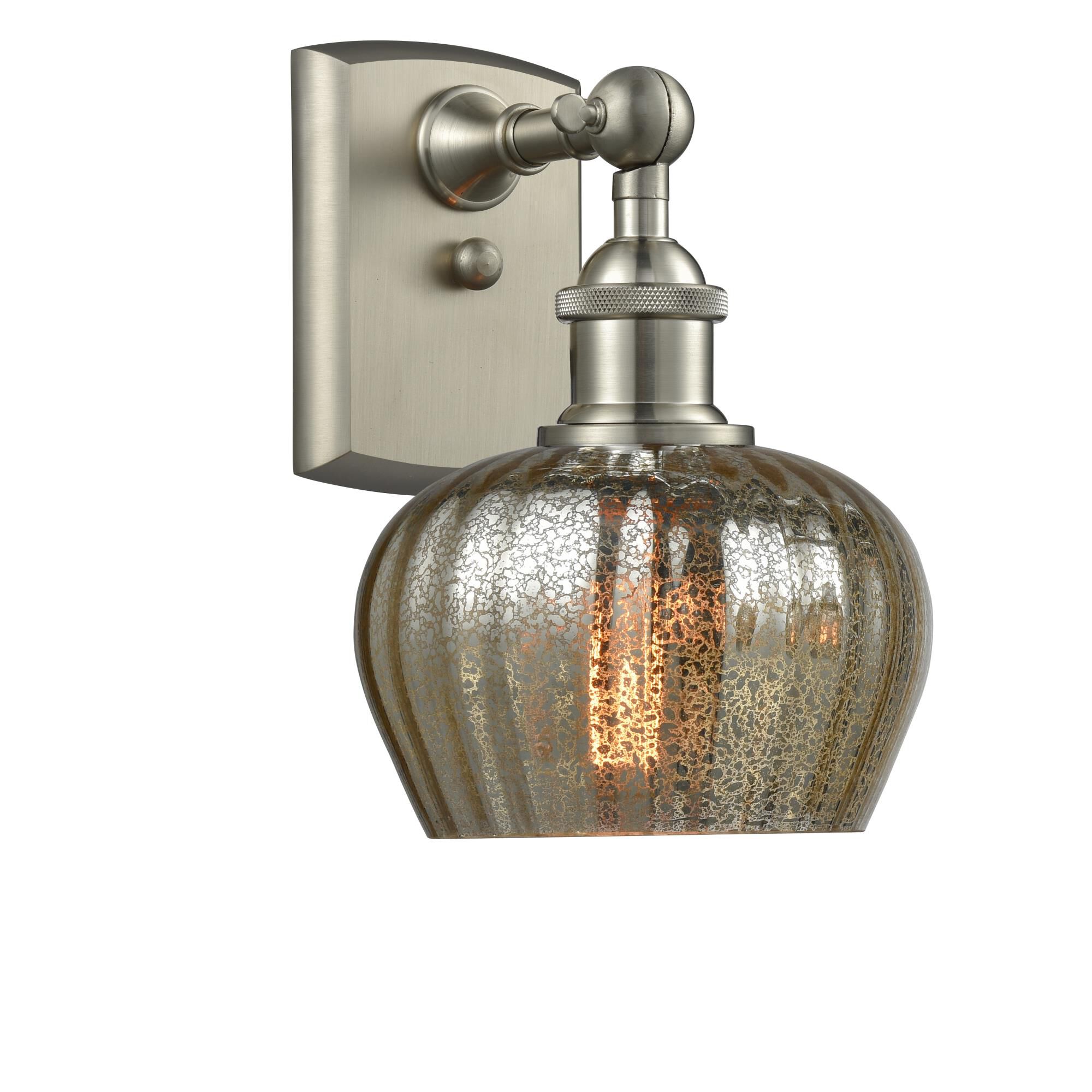 Shown in Brushed Satin Nickel finish and Mercury Fluted glass