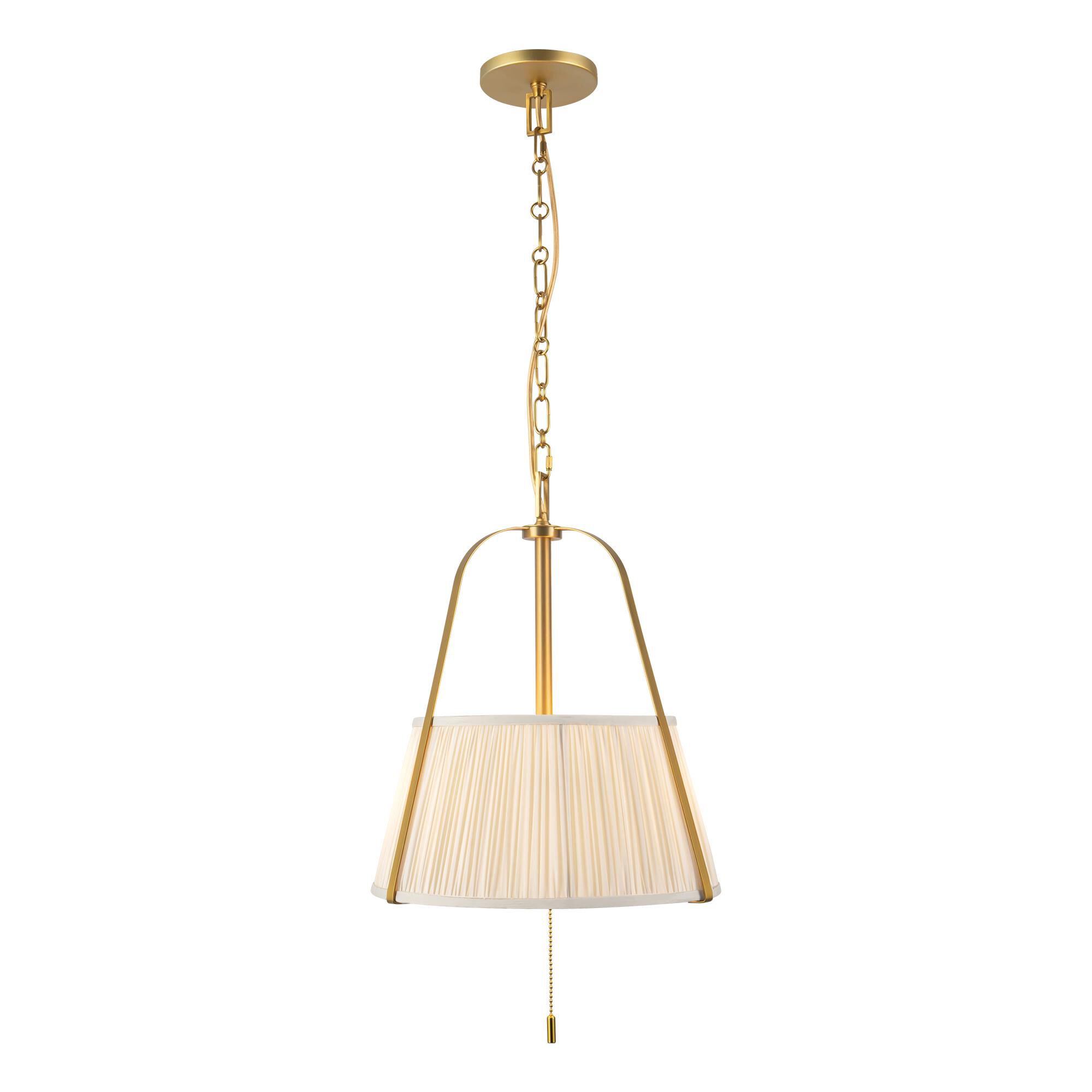 Shown in Brushed Gold finish and White Linen shade