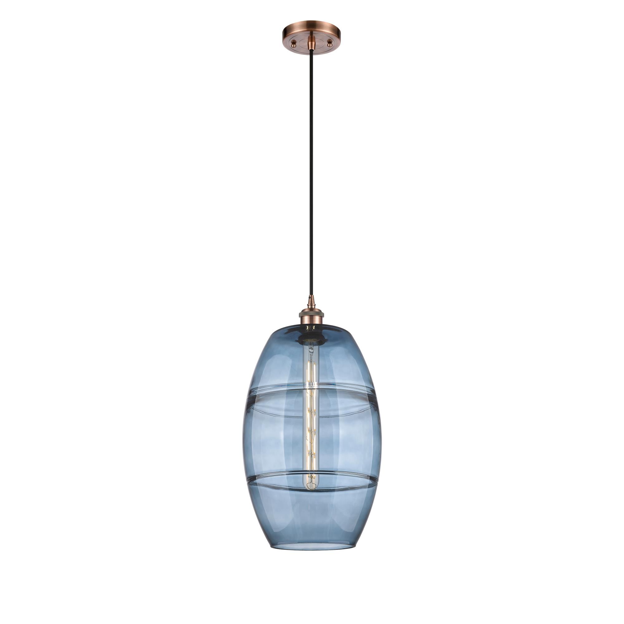 Shown in Antique Copper finish and Princess Blue glass