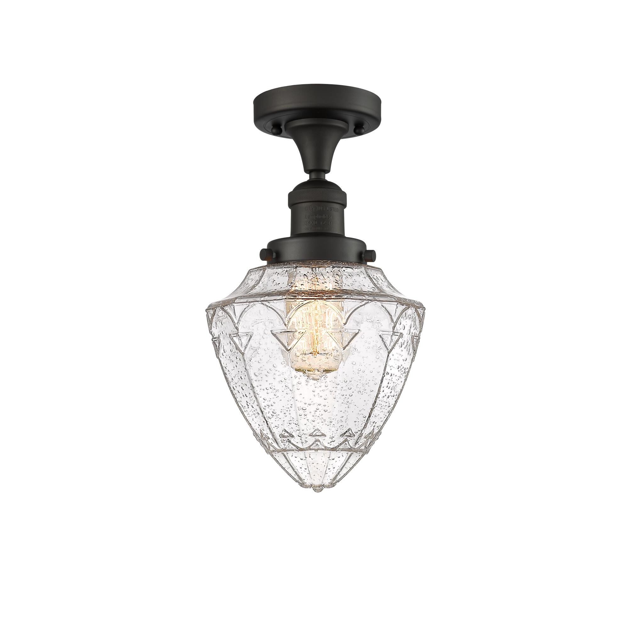 Shown in Oil Rubbed Bronze finish and Seedy Small Bullet glass