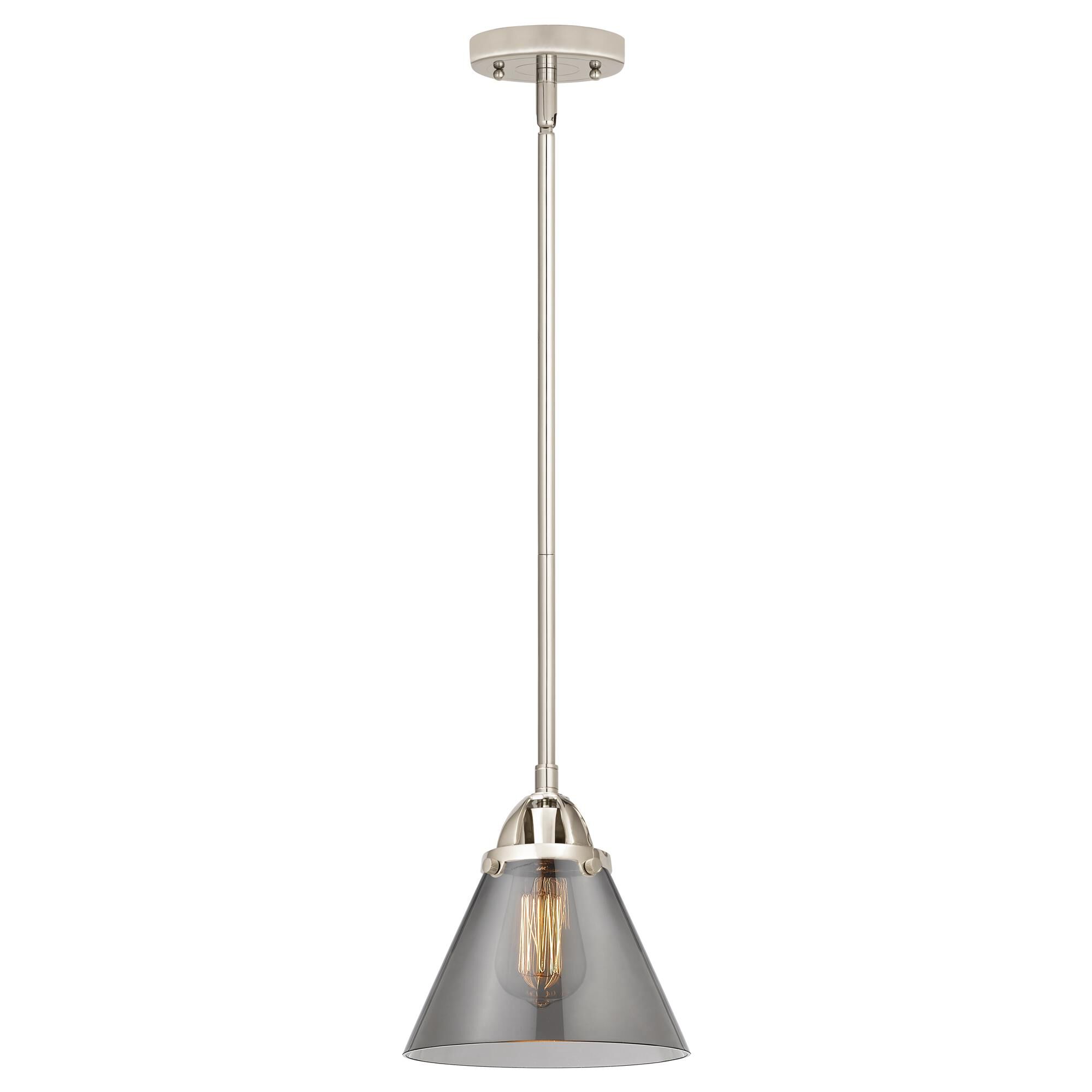 Shown in Polished Nickel finish and Plated Smoke Large Cone glass and No Shade shade