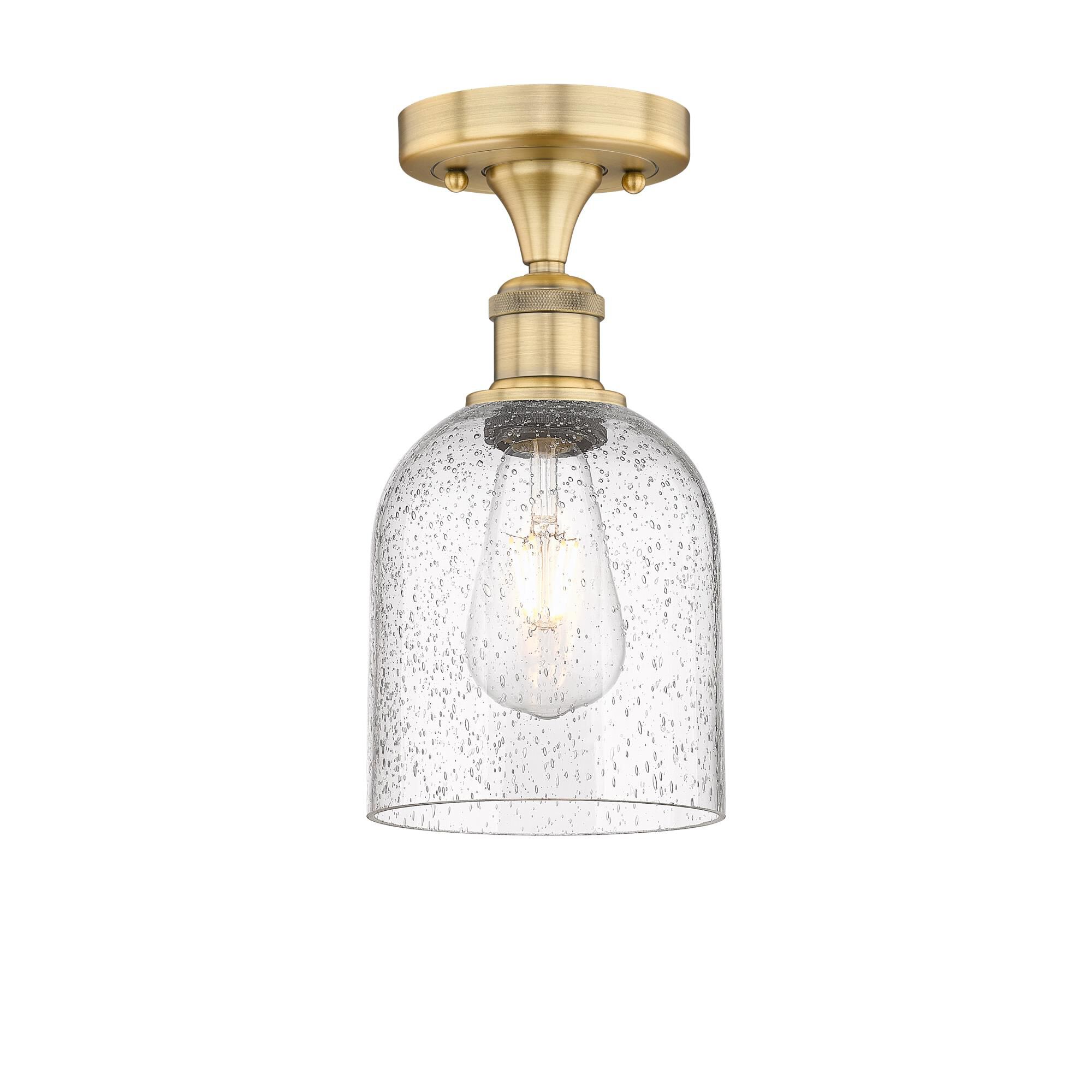 Shown in Brushed Brass finish and Seedy glass