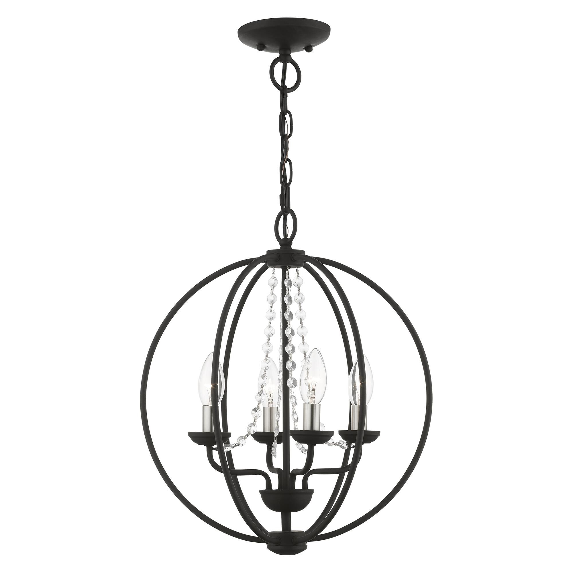 Shown in Black with Brushed Nickel Finish Candles finish and Clear Crystals shade