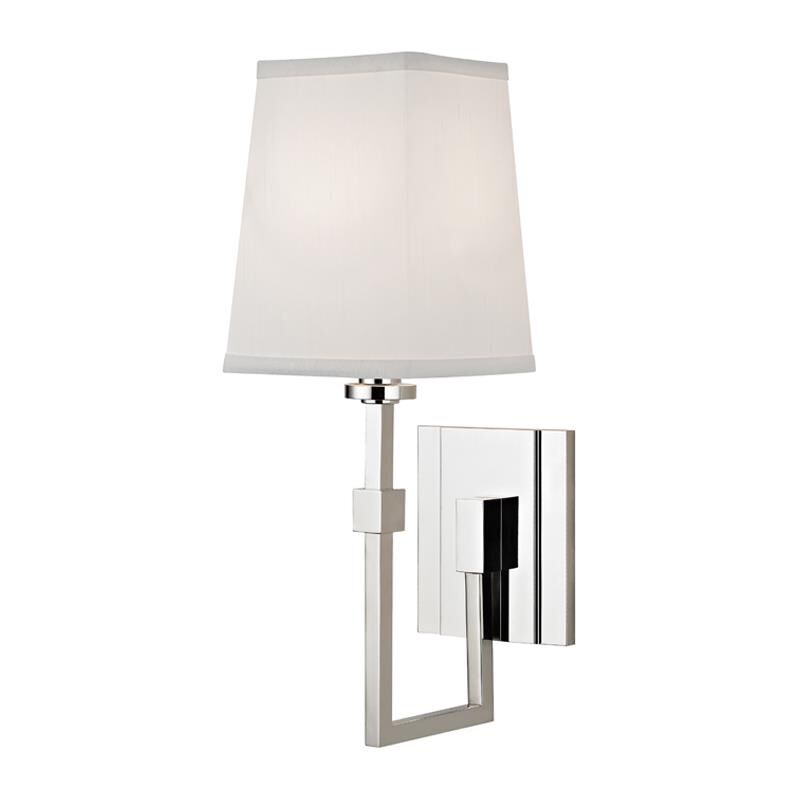Shown in Polished Nickel finish and White Faux Silk shade