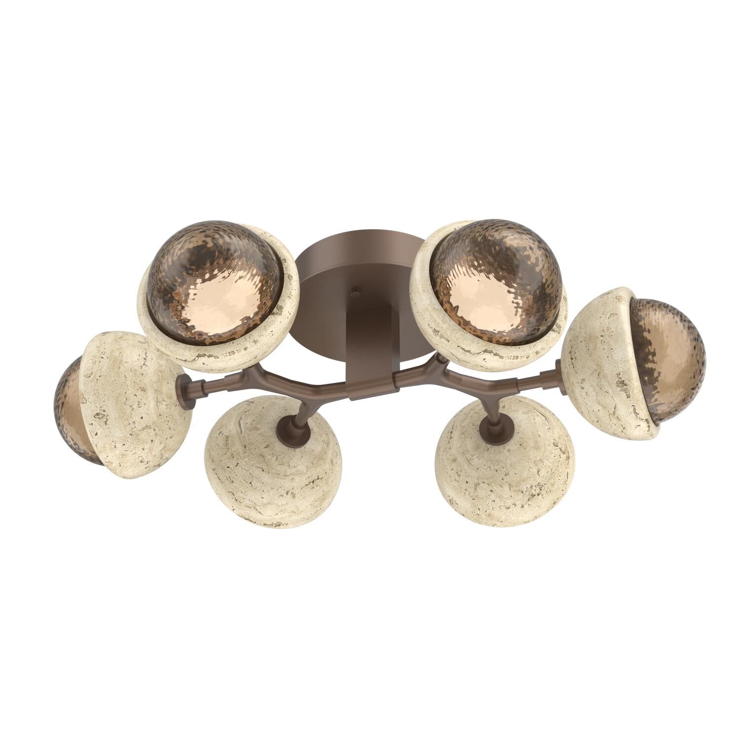 Shown in Burnished Bronze finish and Bronze glass and Travertine Stone accent