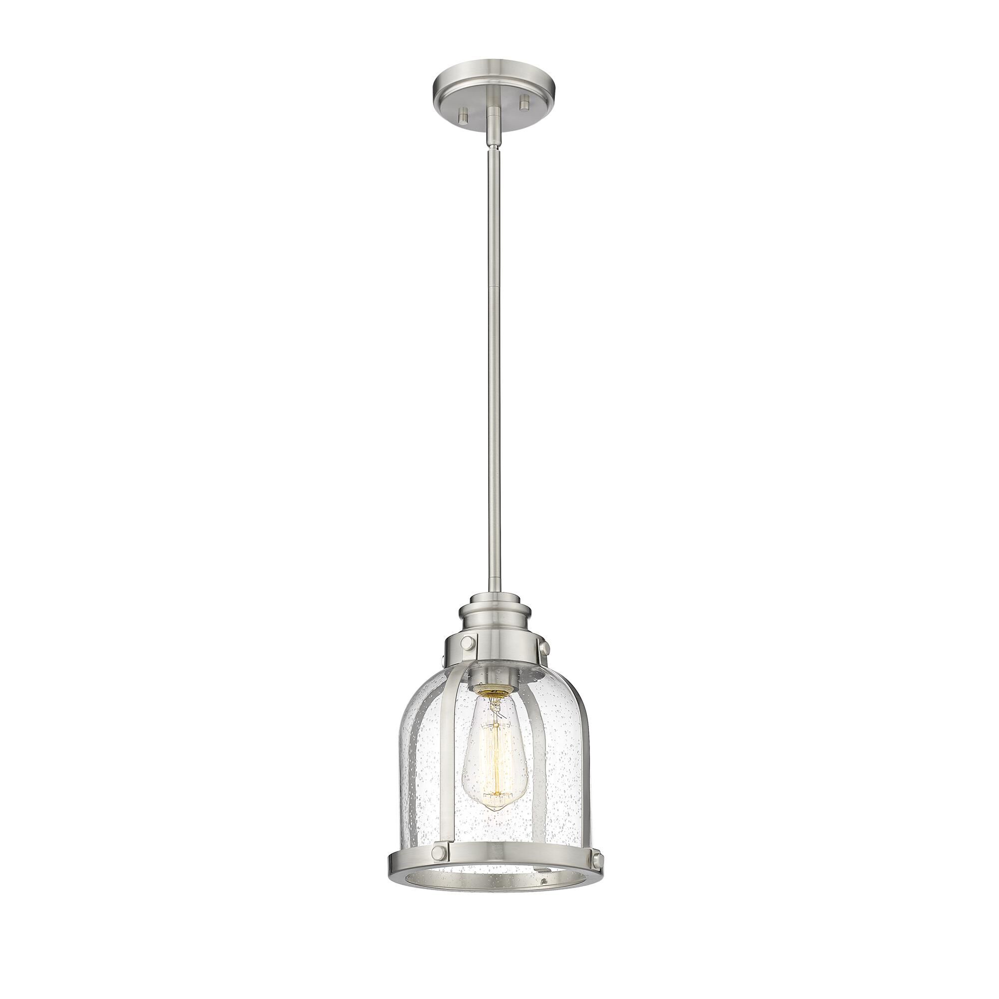 Shown in Brushed Nickel finish and Glass shade