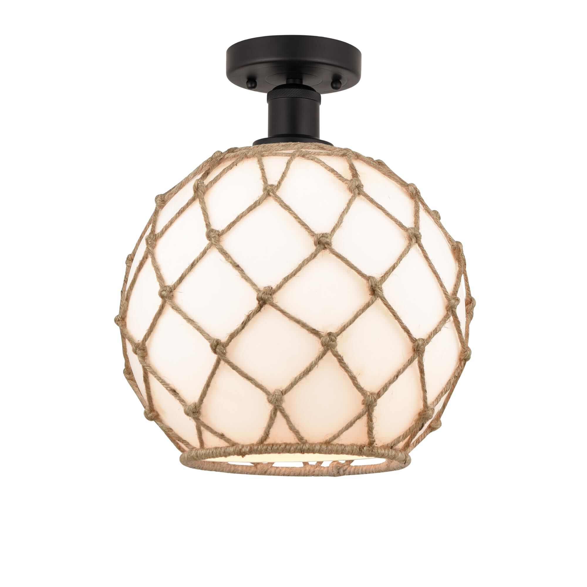 Shown in Oil Rubbed Bronze, White Glass With Brown Rope finish and White glass and White Glass With Brown Rope Glass And Rope shade