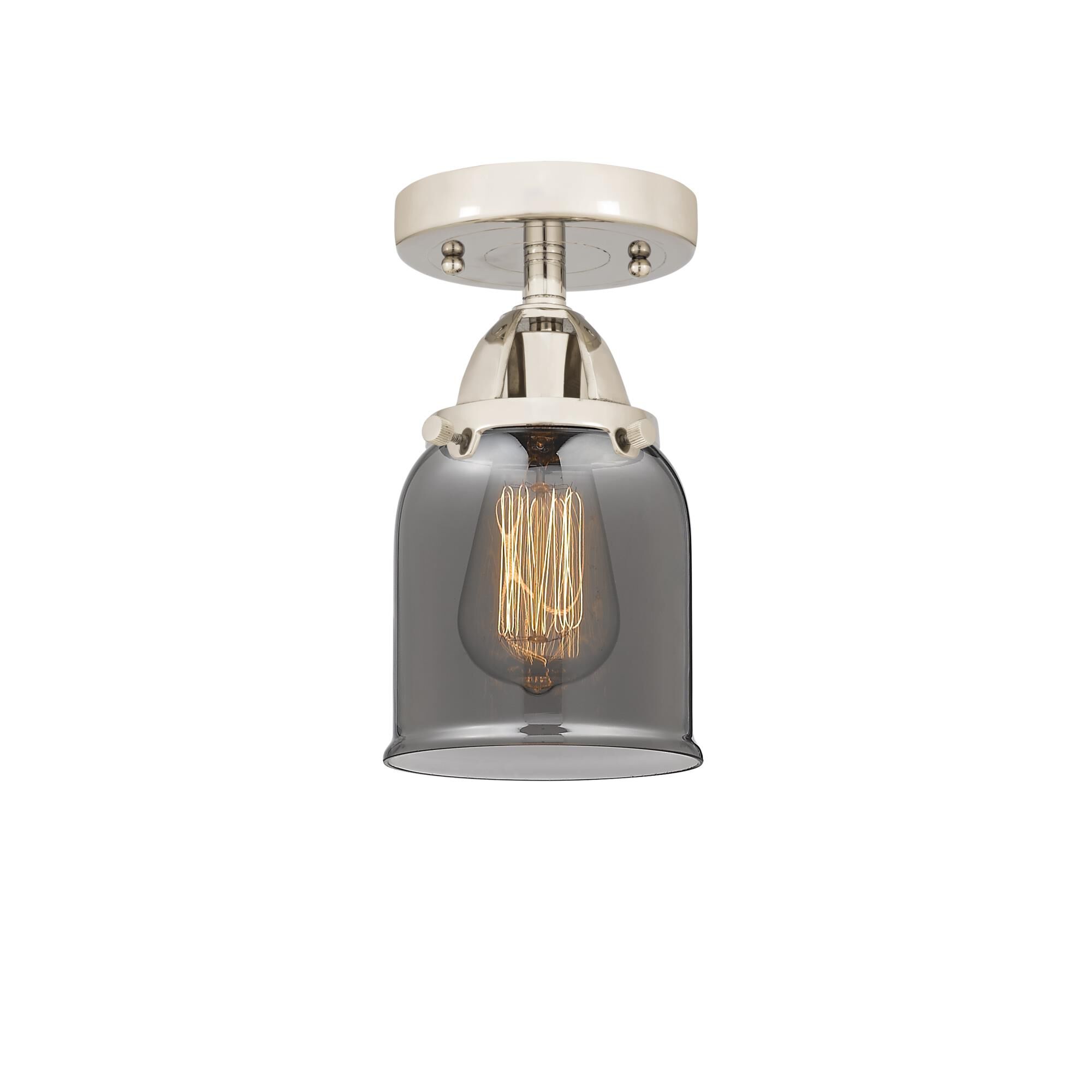 Shown in Polished Nickel finish and Plated Smoke Small Bell glass and No Shade shade