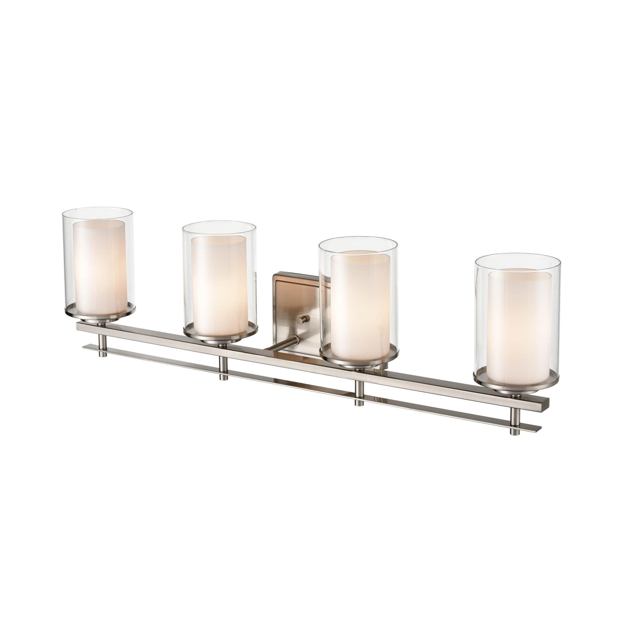 Shown in Brushed Nickel finish and Clear Outer - Etched White Inner glass